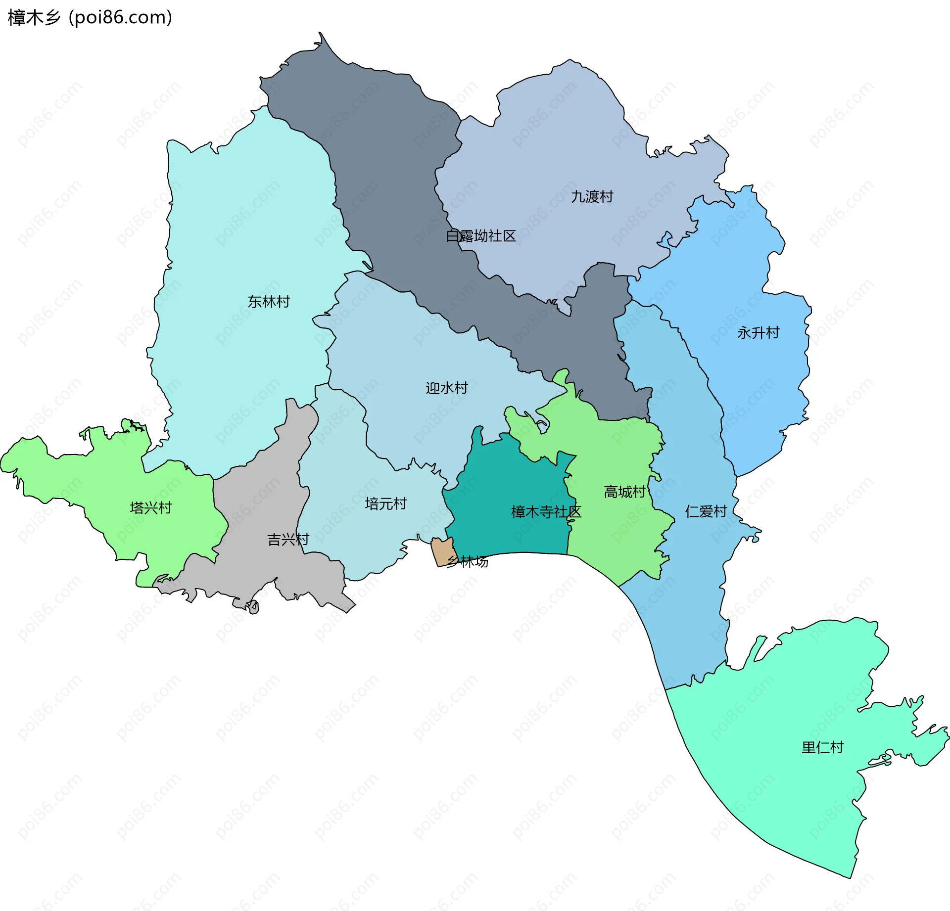 樟木乡边界地图(五级行政区划)