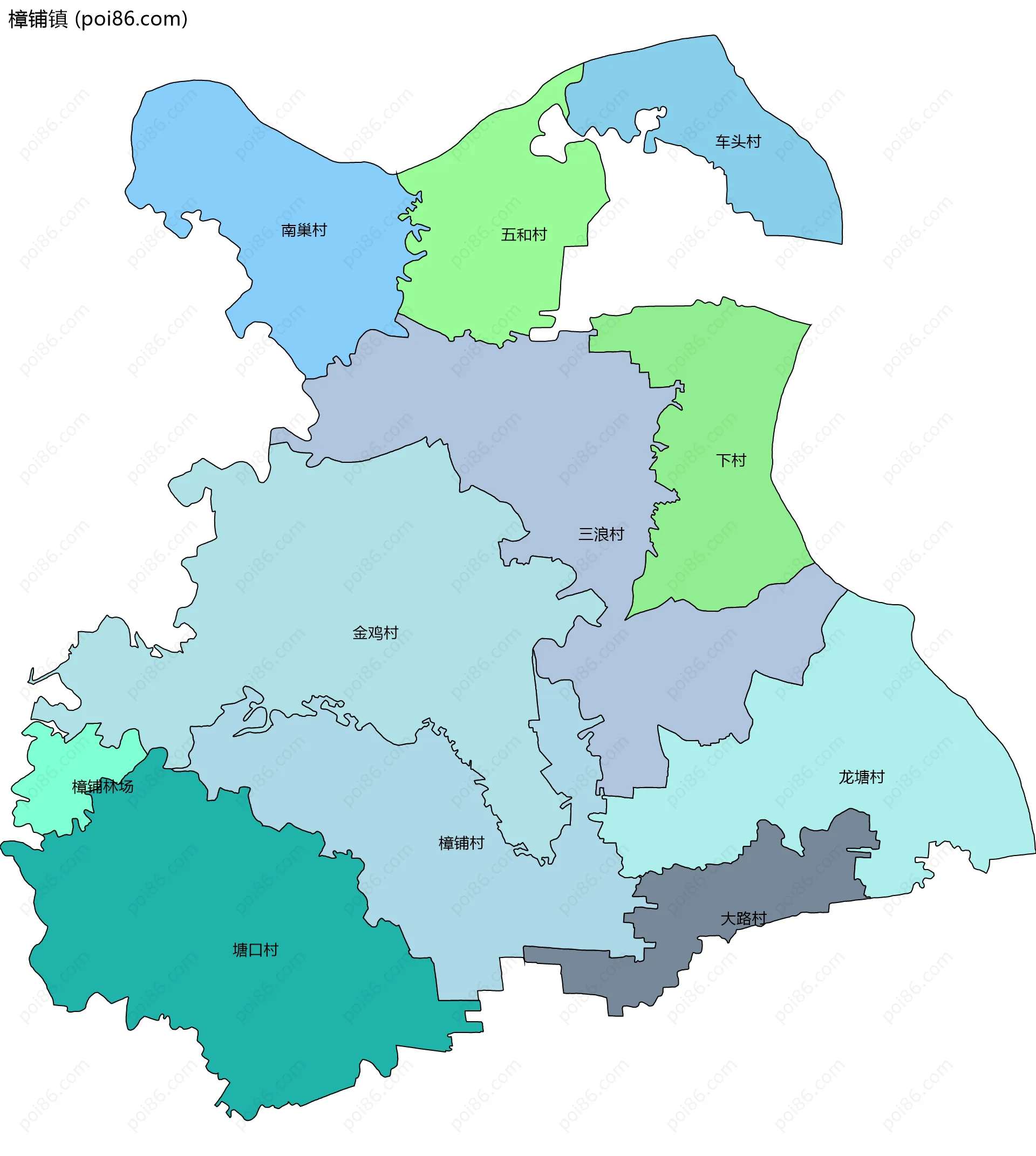 樟铺镇边界地图(五级行政区划)