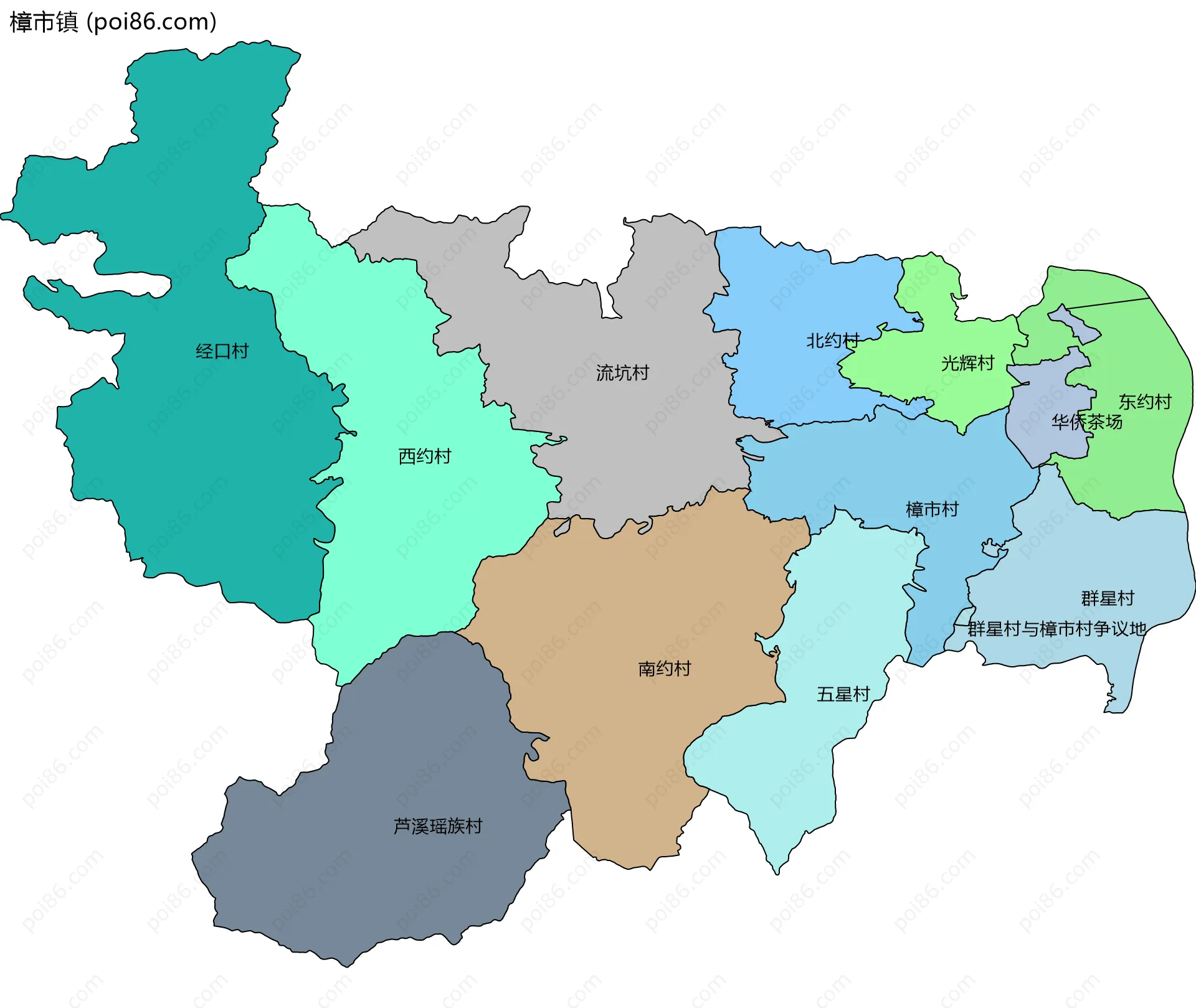 樟市镇边界地图(五级行政区划)