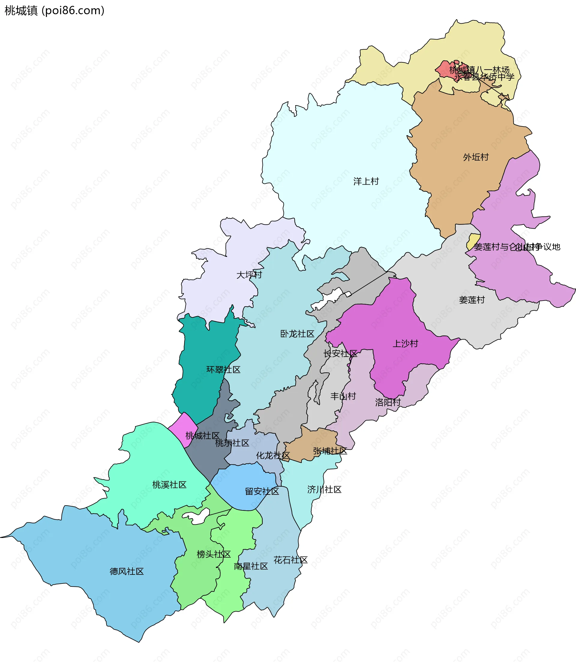 桃城镇边界地图(五级行政区划)