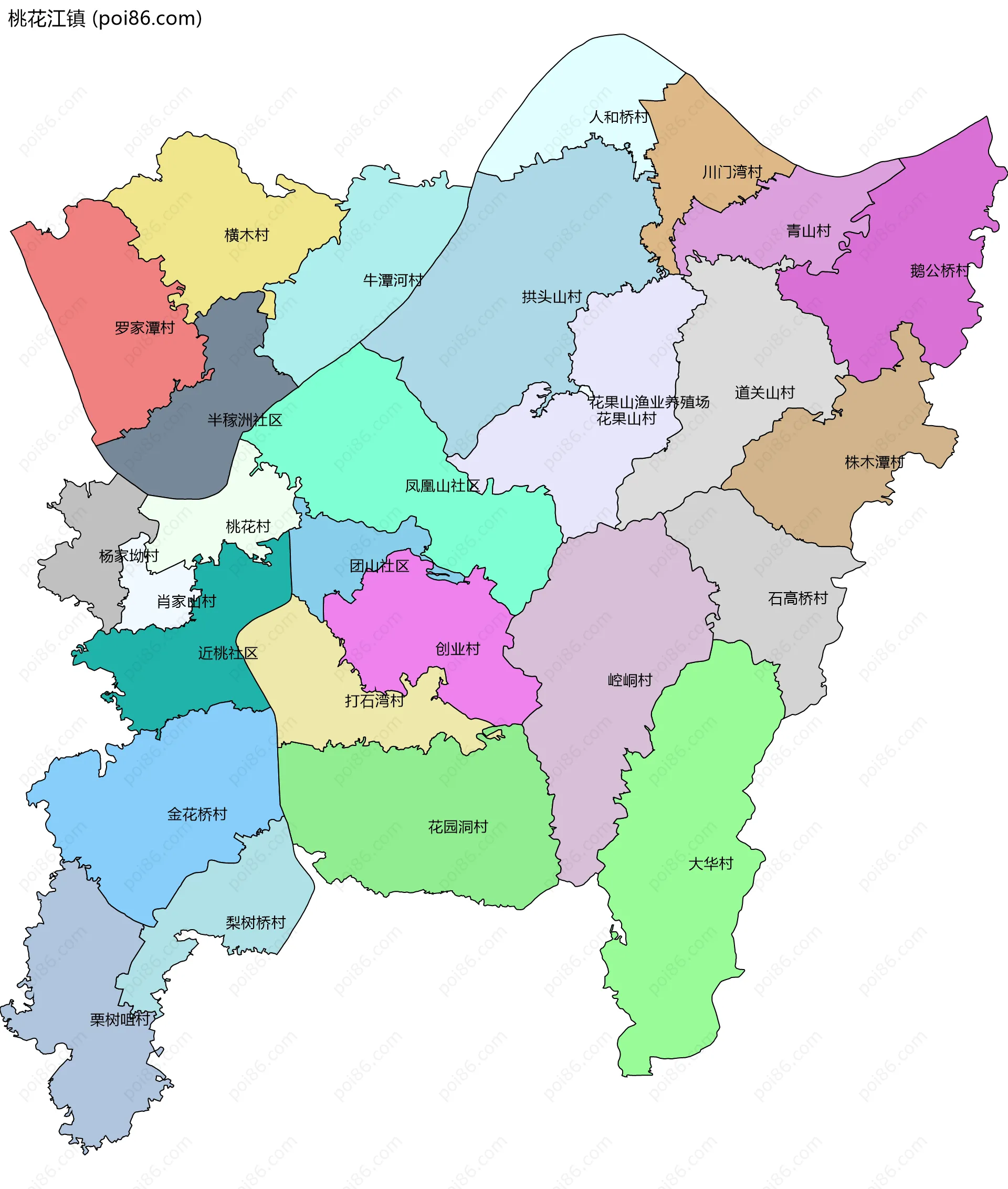 桃花江镇边界地图(五级行政区划)