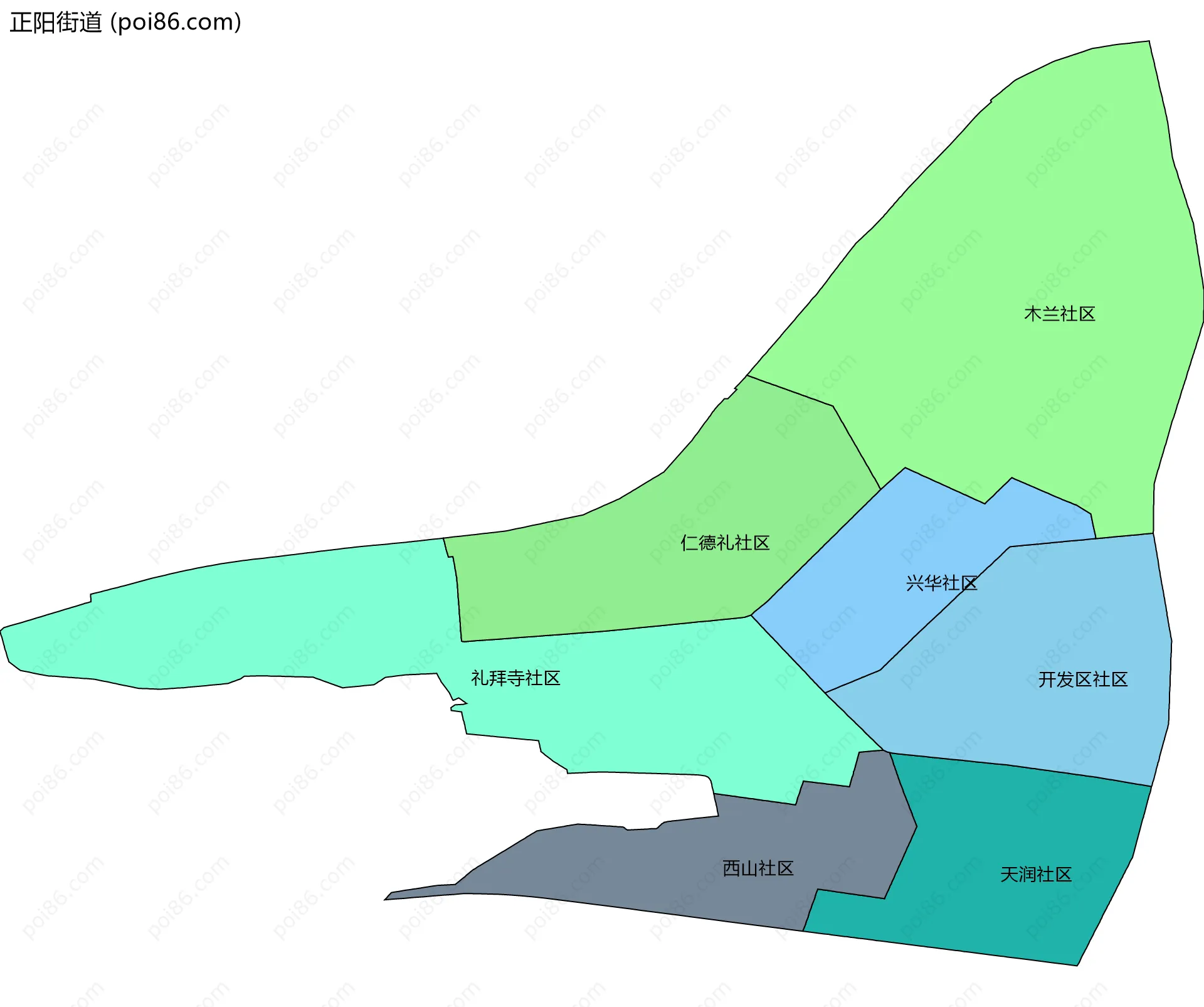 正阳街道边界地图(五级行政区划)