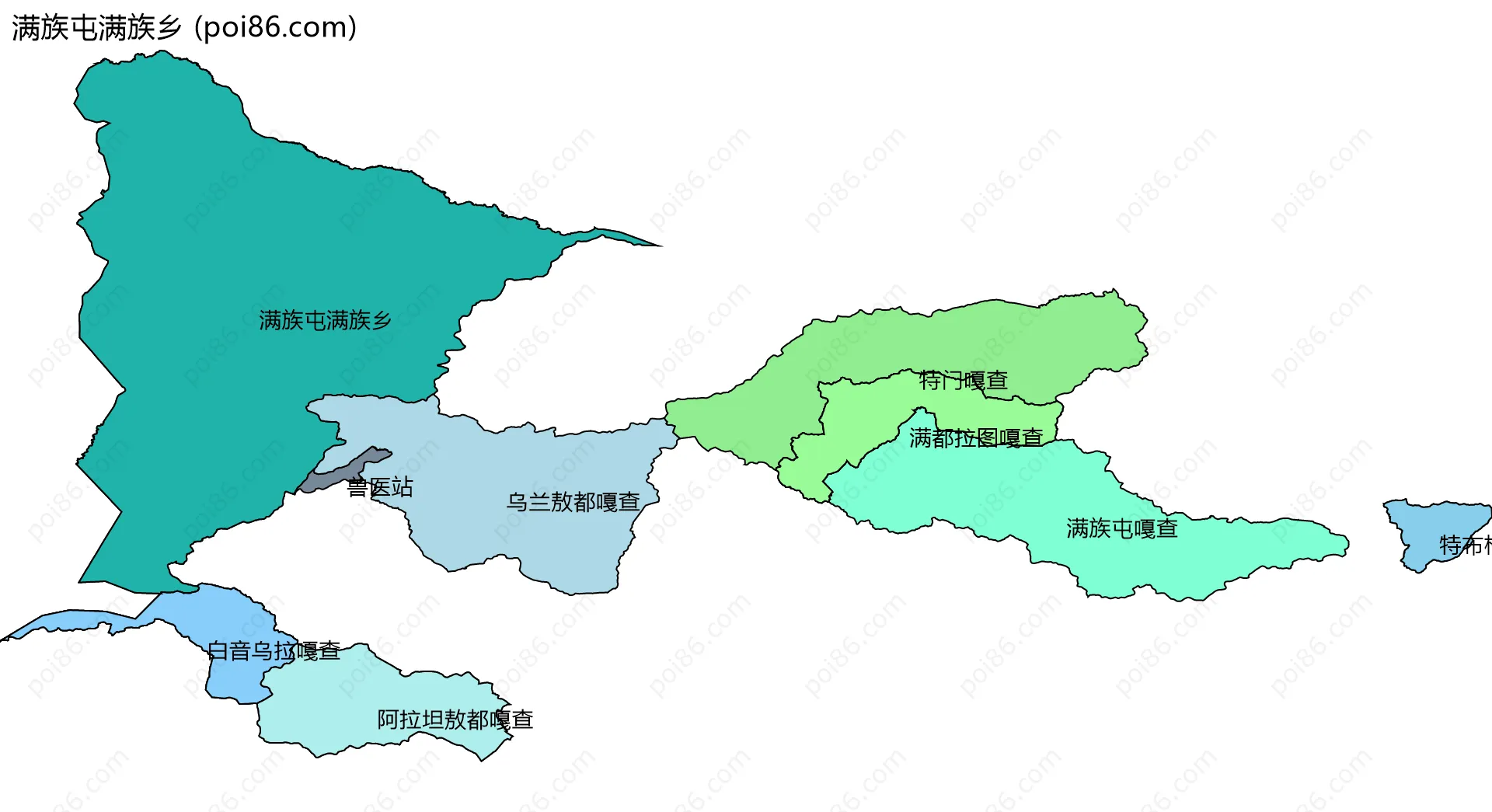 满族屯满族乡边界地图(五级行政区划)