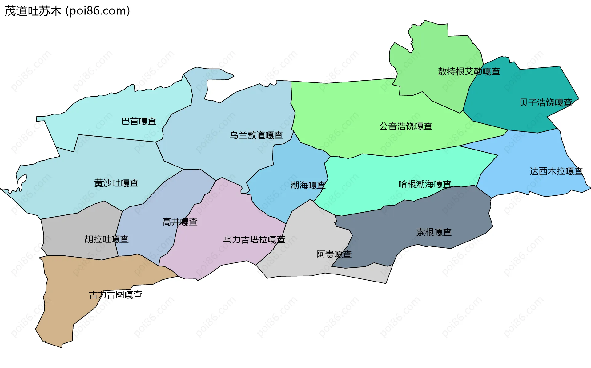 茂道吐苏木边界地图(五级行政区划)