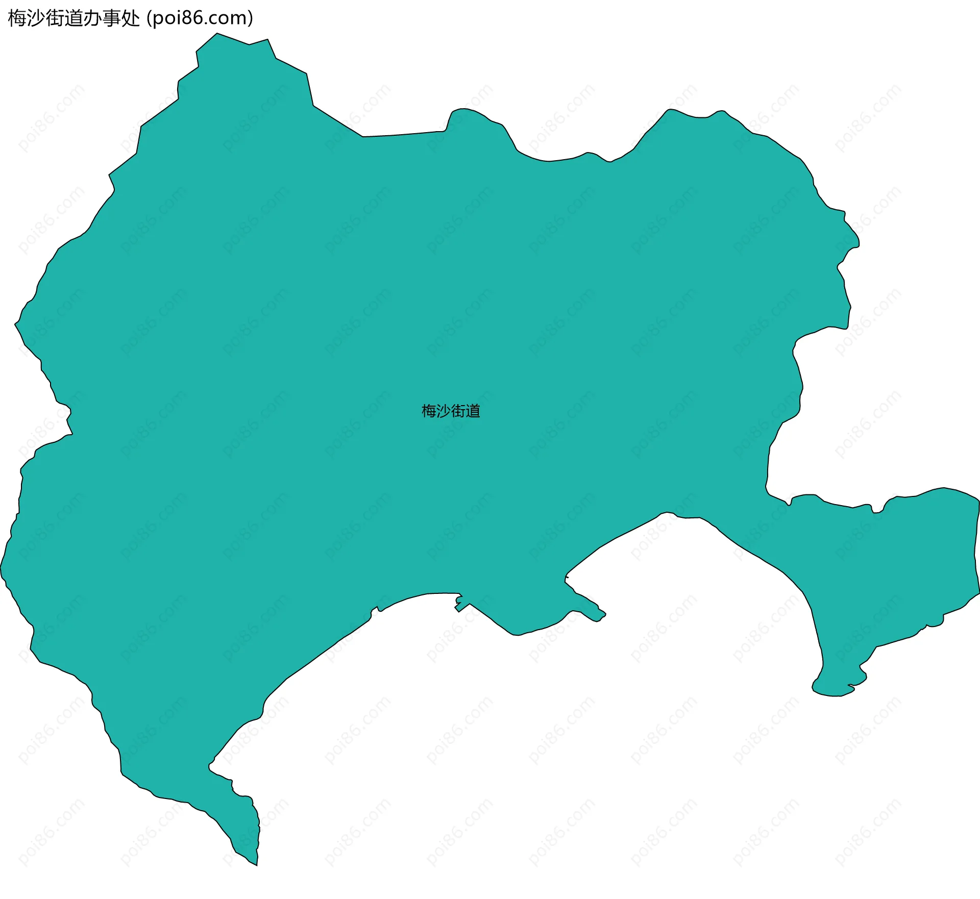 梅沙街道办事处边界地图(五级行政区划)