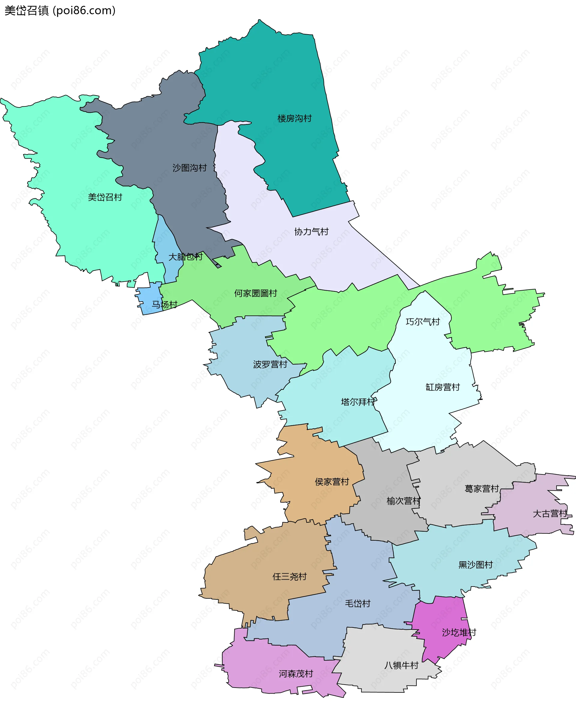 美岱召镇边界地图(五级行政区划)