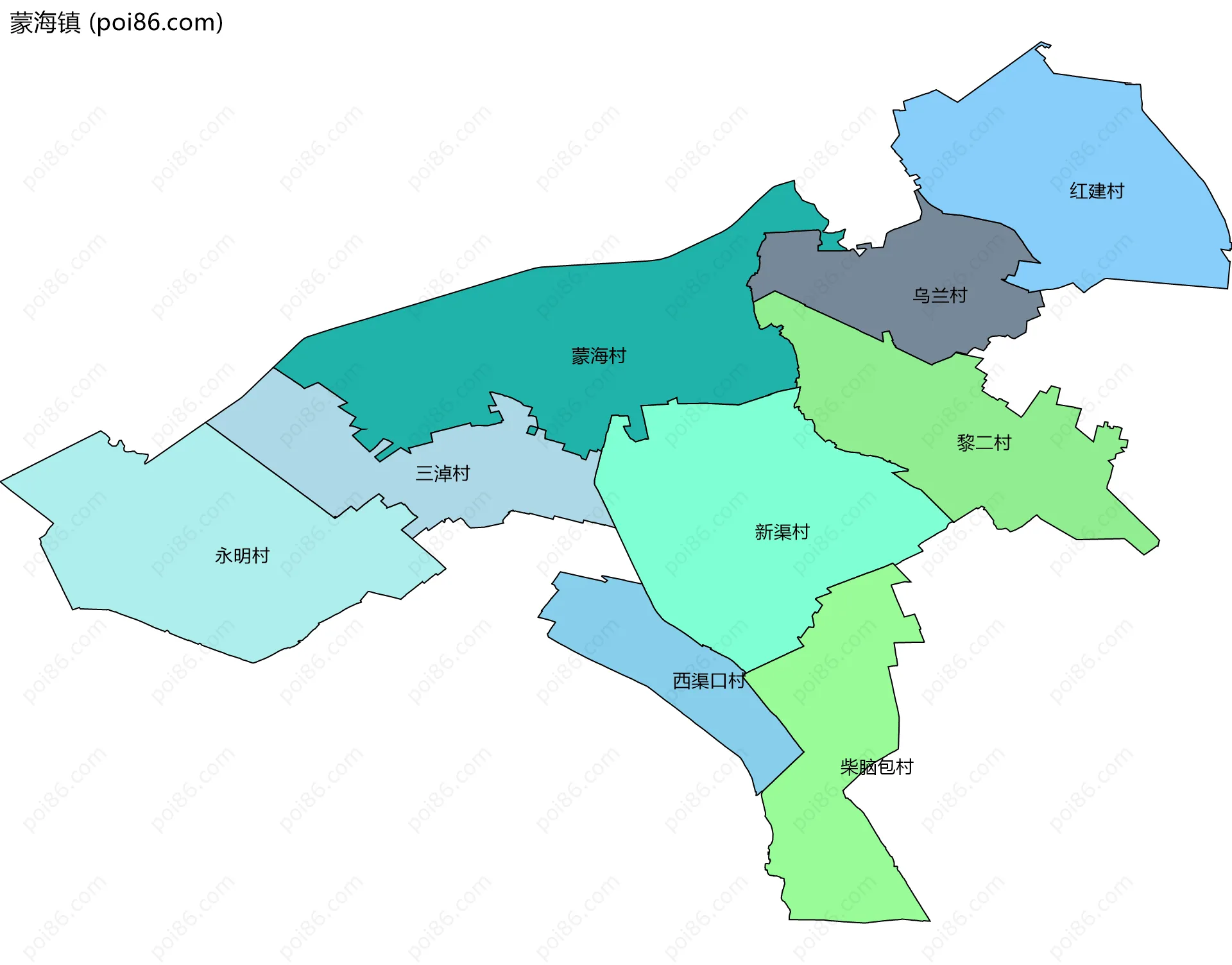 蒙海镇边界地图(五级行政区划)