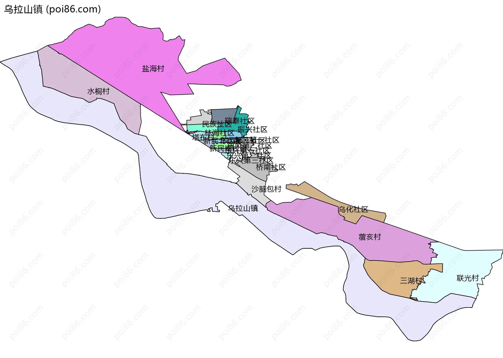 乌拉山镇边界地图(五级行政区划)