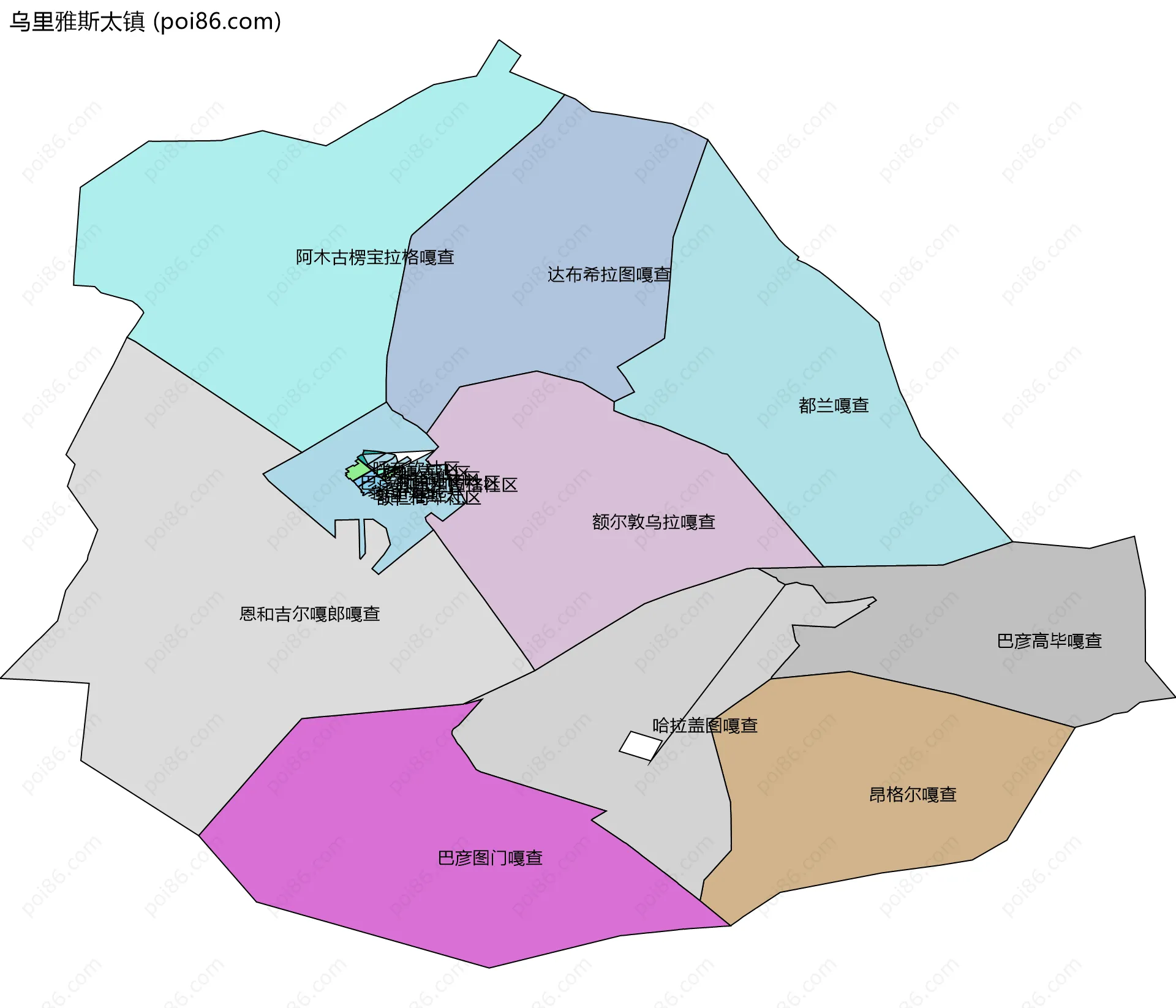 乌里雅斯太镇边界地图(五级行政区划)