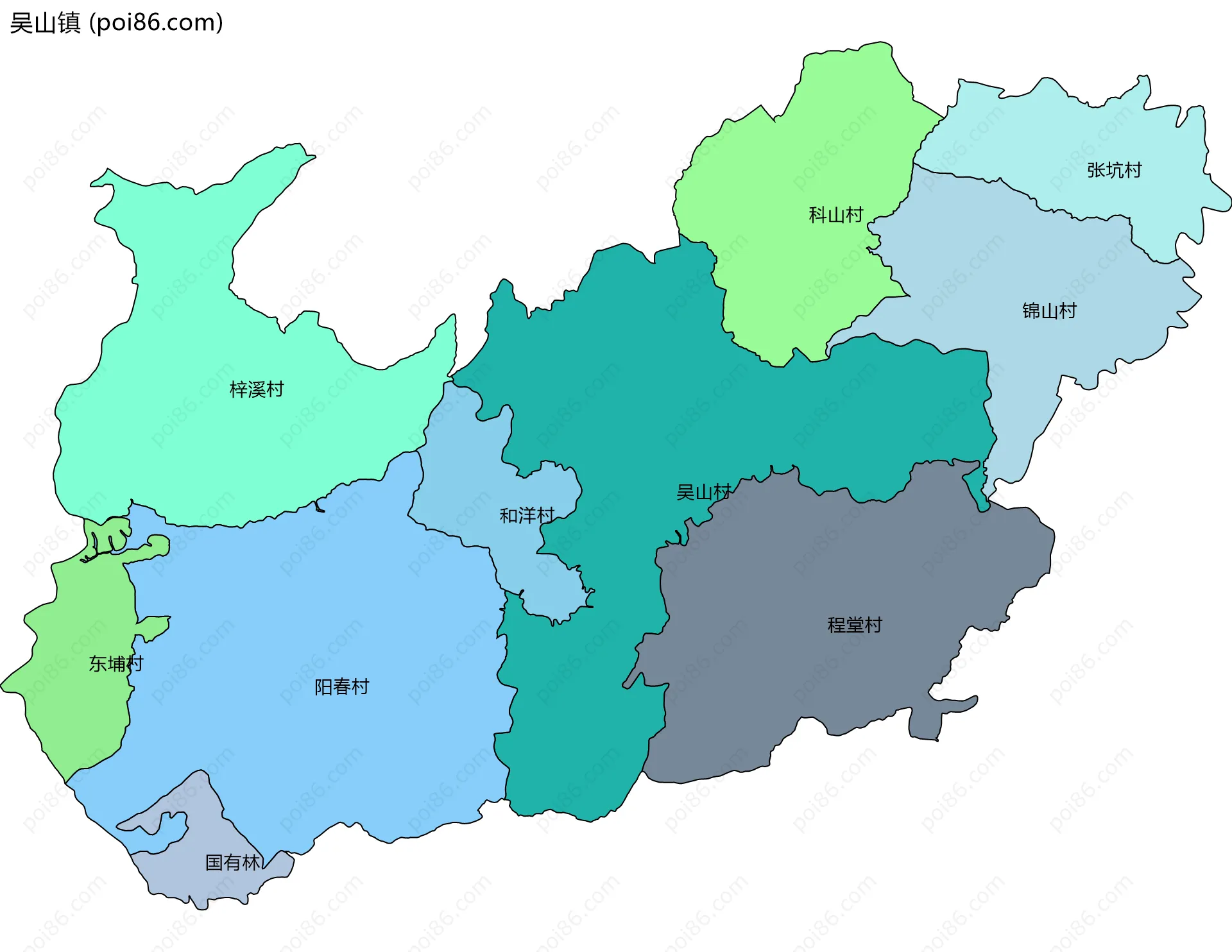 吴山镇边界地图(五级行政区划)