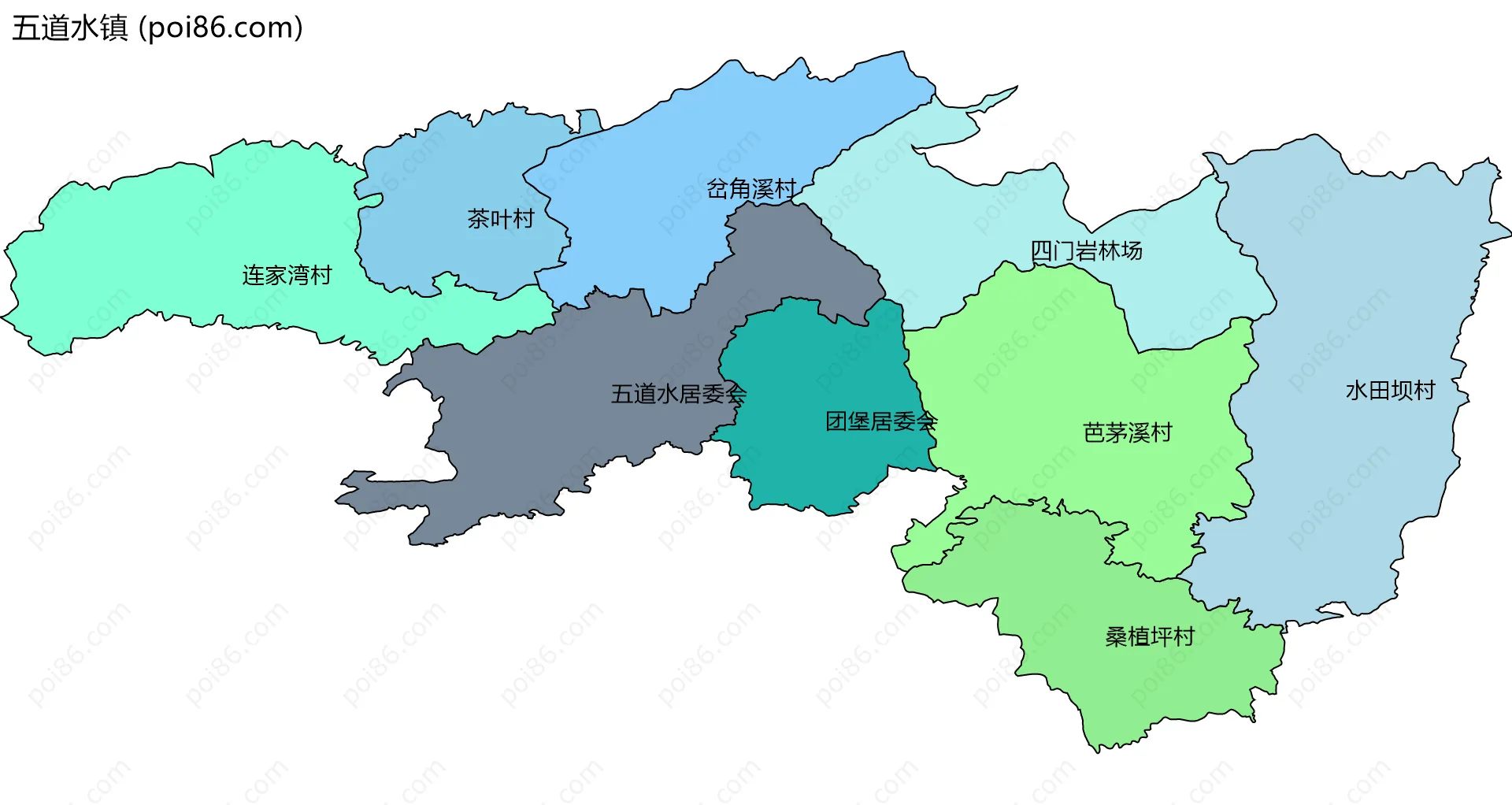 五道水镇边界地图(五级行政区划)