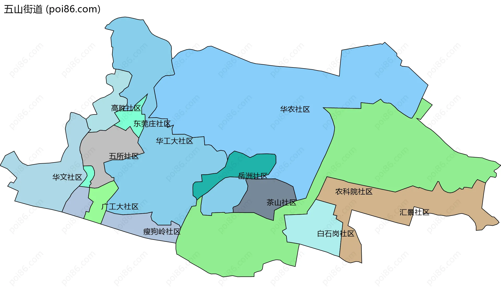 五山街道边界地图(五级行政区划)