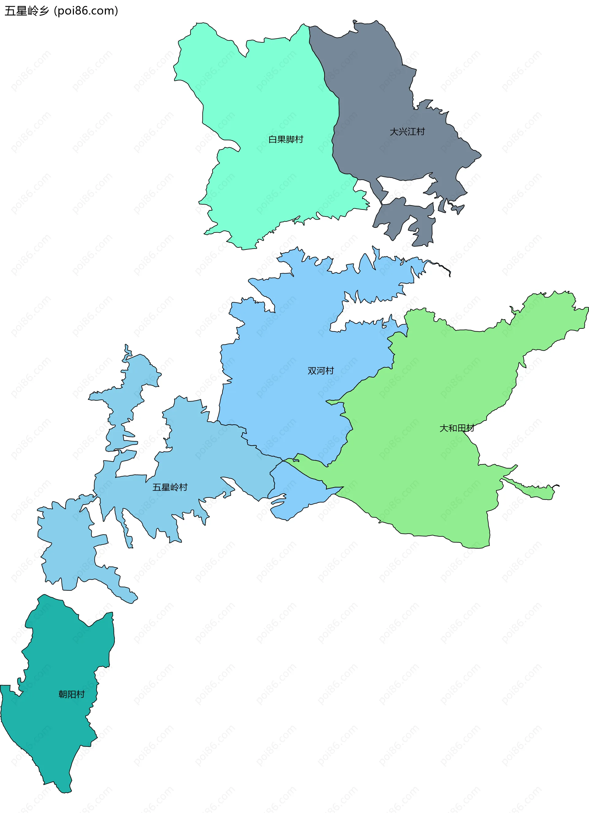 五星岭乡边界地图(五级行政区划)