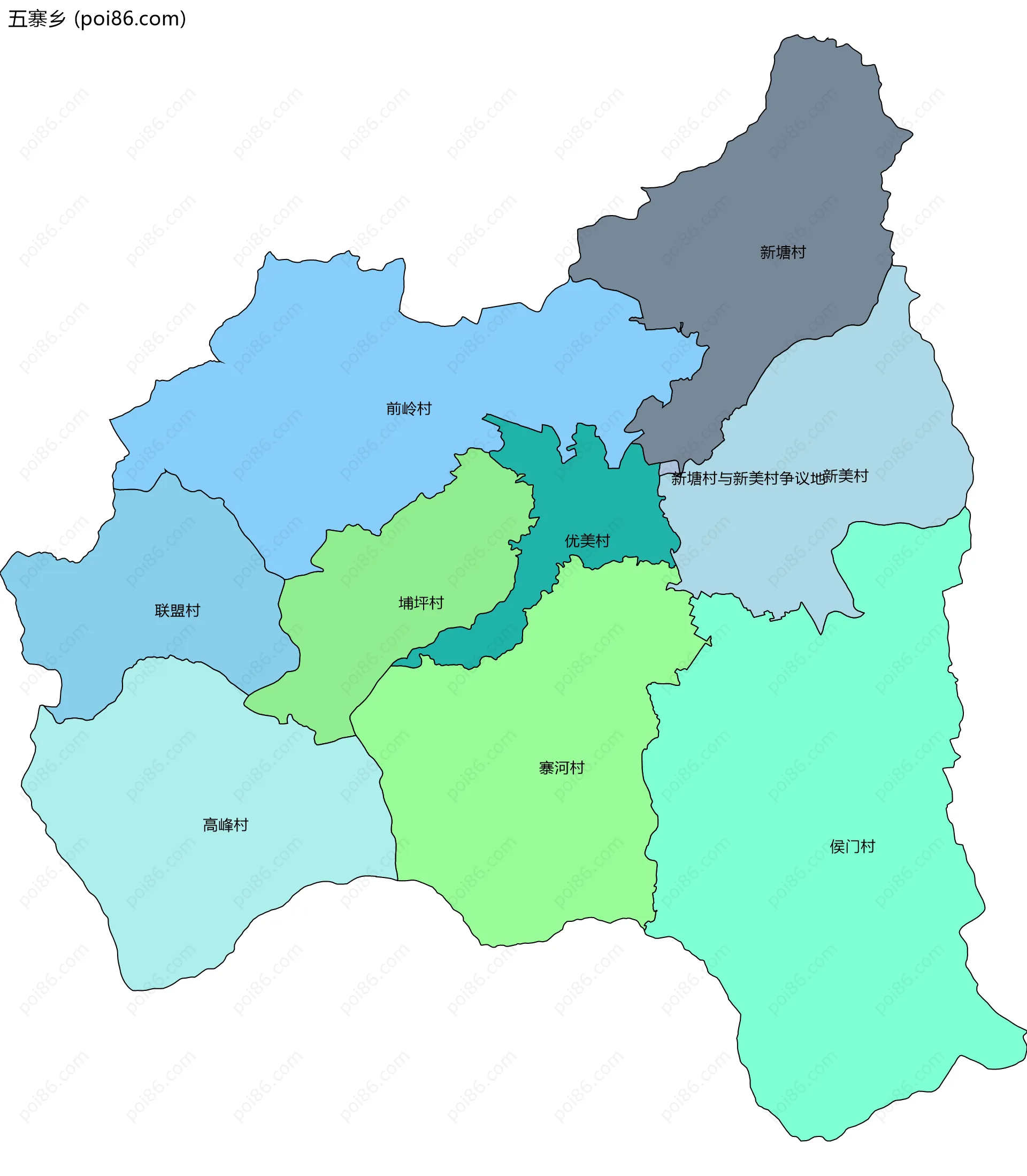 五寨乡边界地图(五级行政区划)