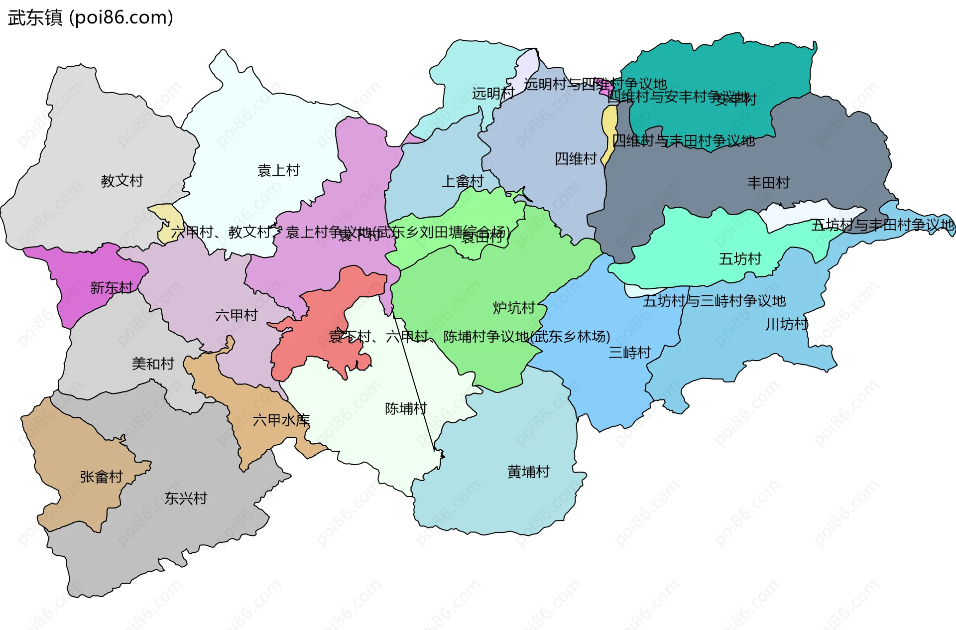 武东镇边界地图(五级行政区划)