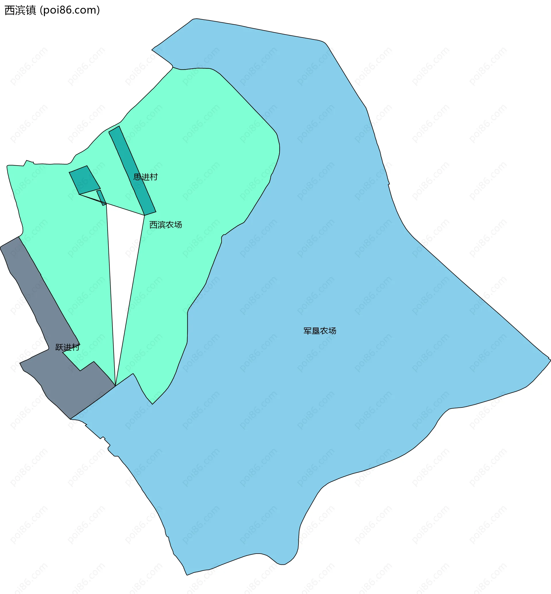 西滨镇边界地图(五级行政区划)