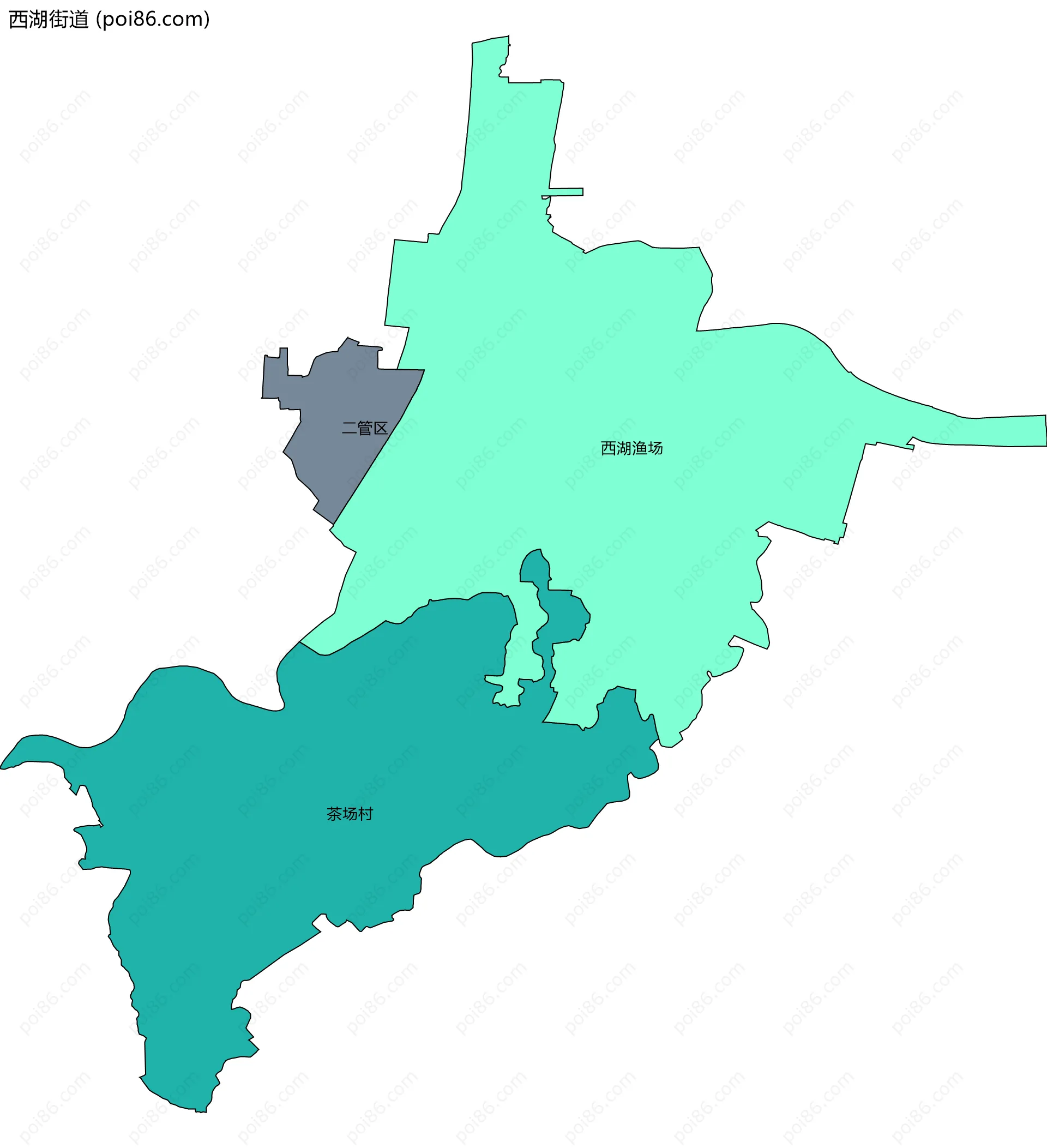 西湖街道边界地图(五级行政区划)
