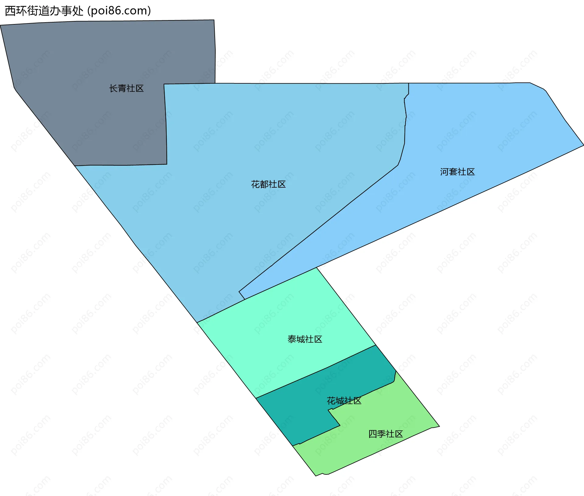 西环街道办事处边界地图(五级行政区划)