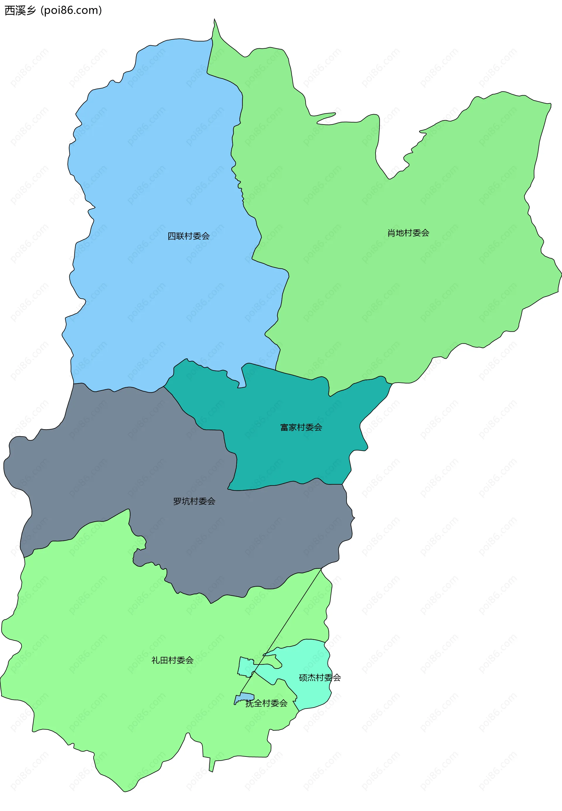 西溪乡边界地图(五级行政区划)