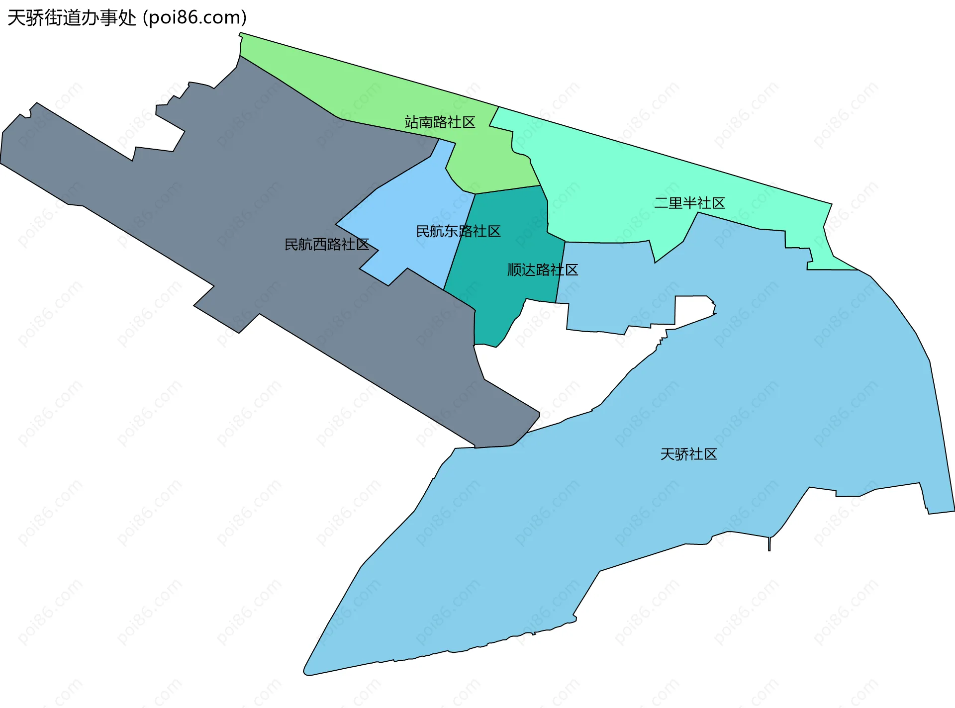 天骄街道办事处边界地图(五级行政区划)