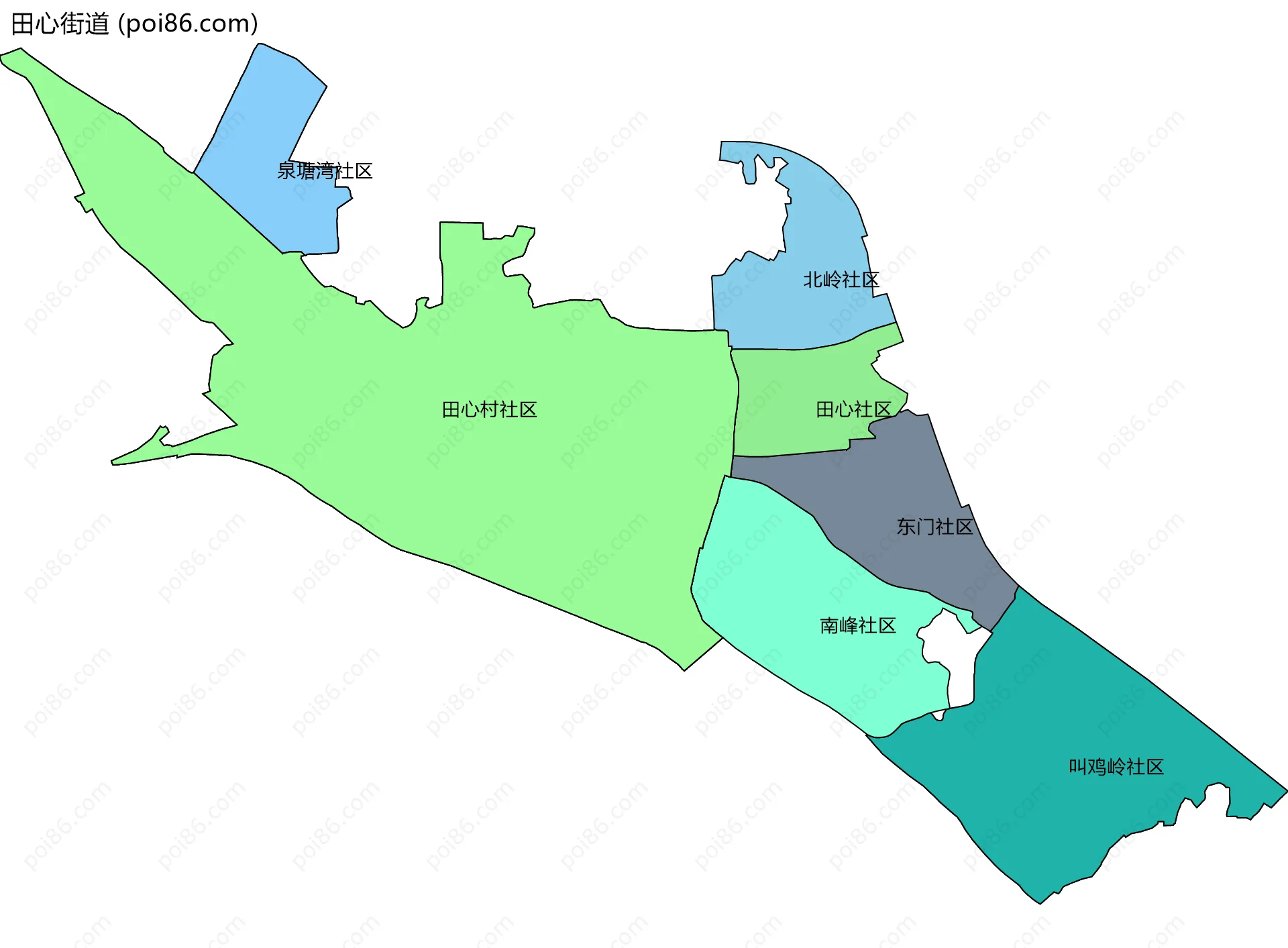田心街道边界地图(五级行政区划)