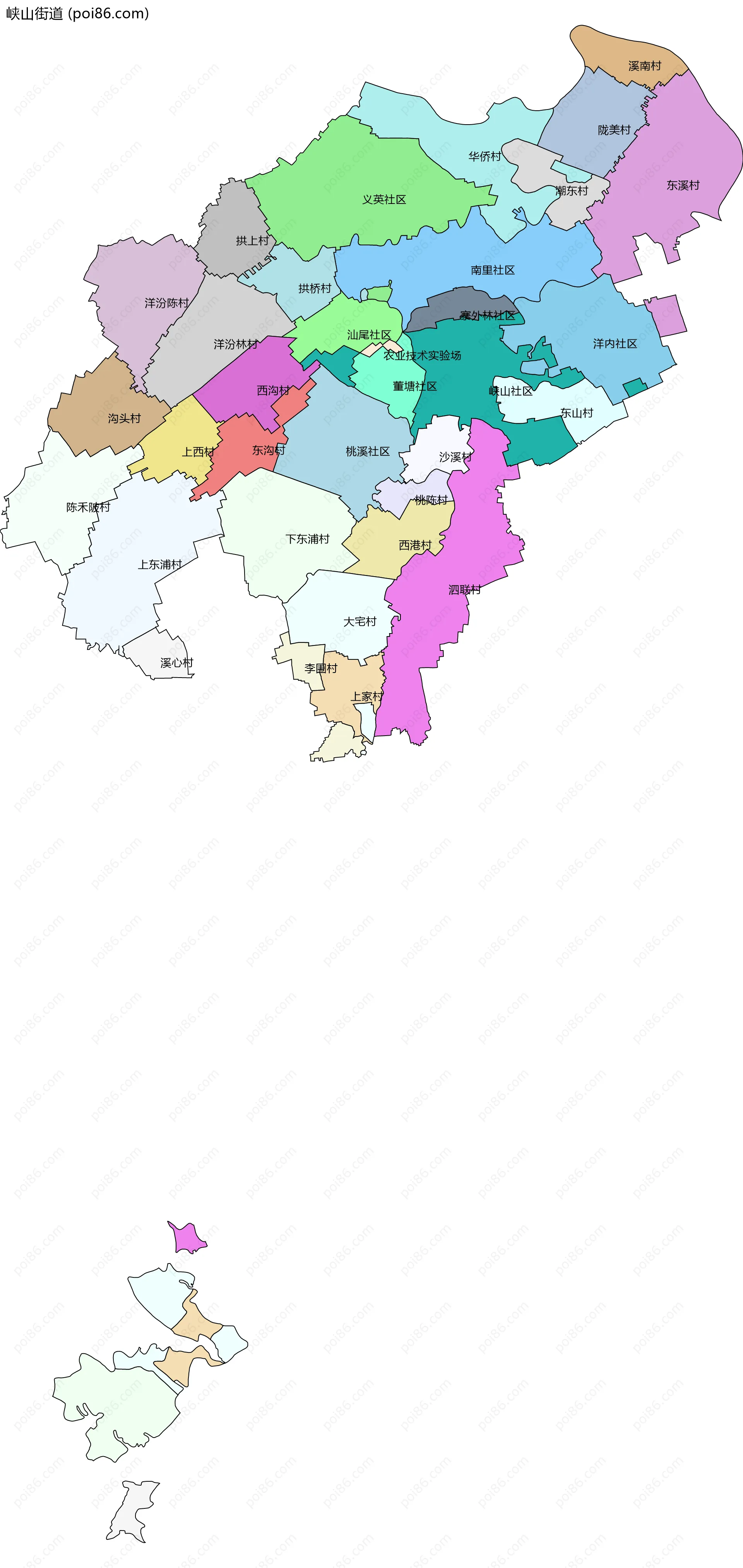 峡山街道边界地图(五级行政区划)