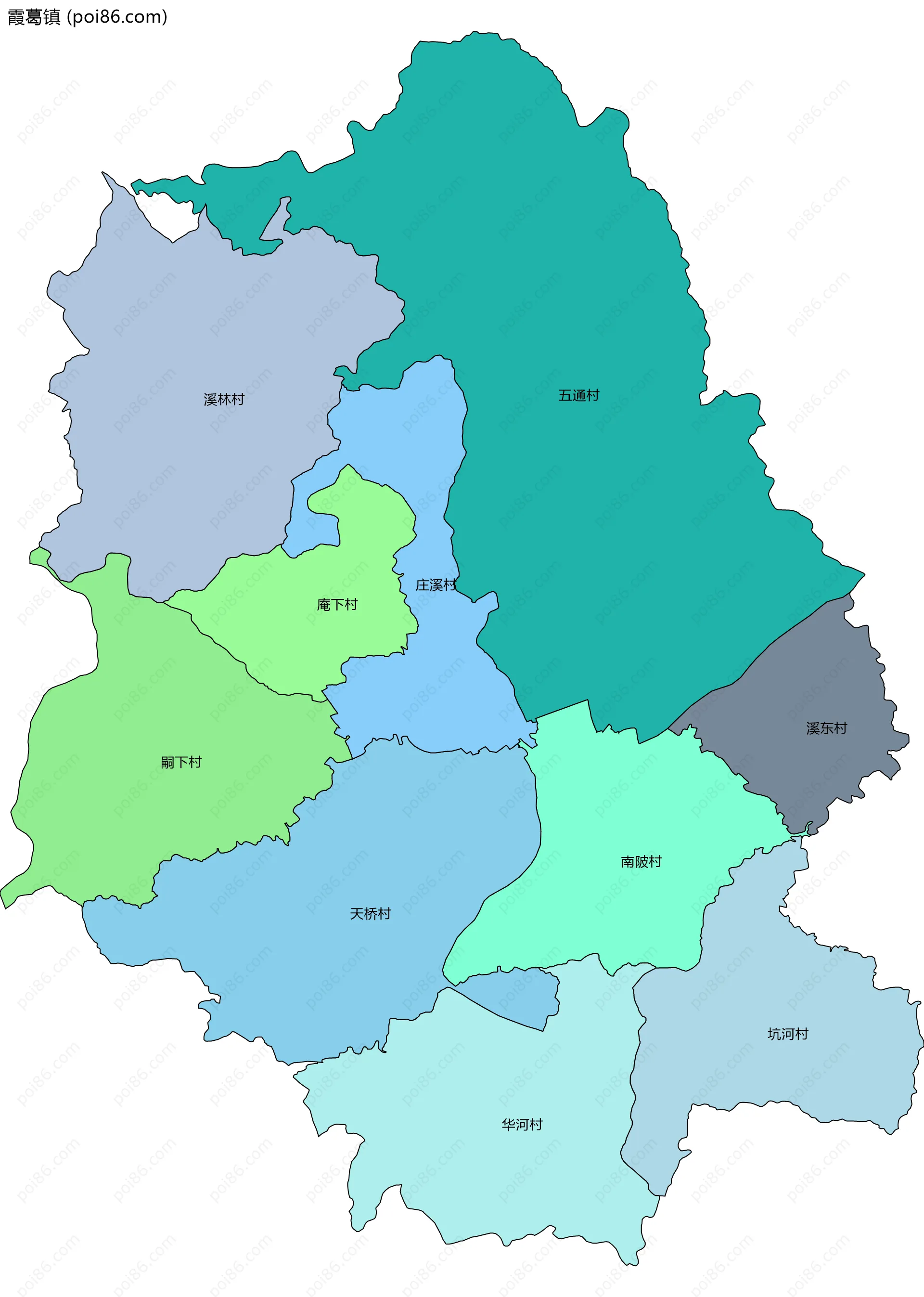 霞葛镇边界地图(五级行政区划)