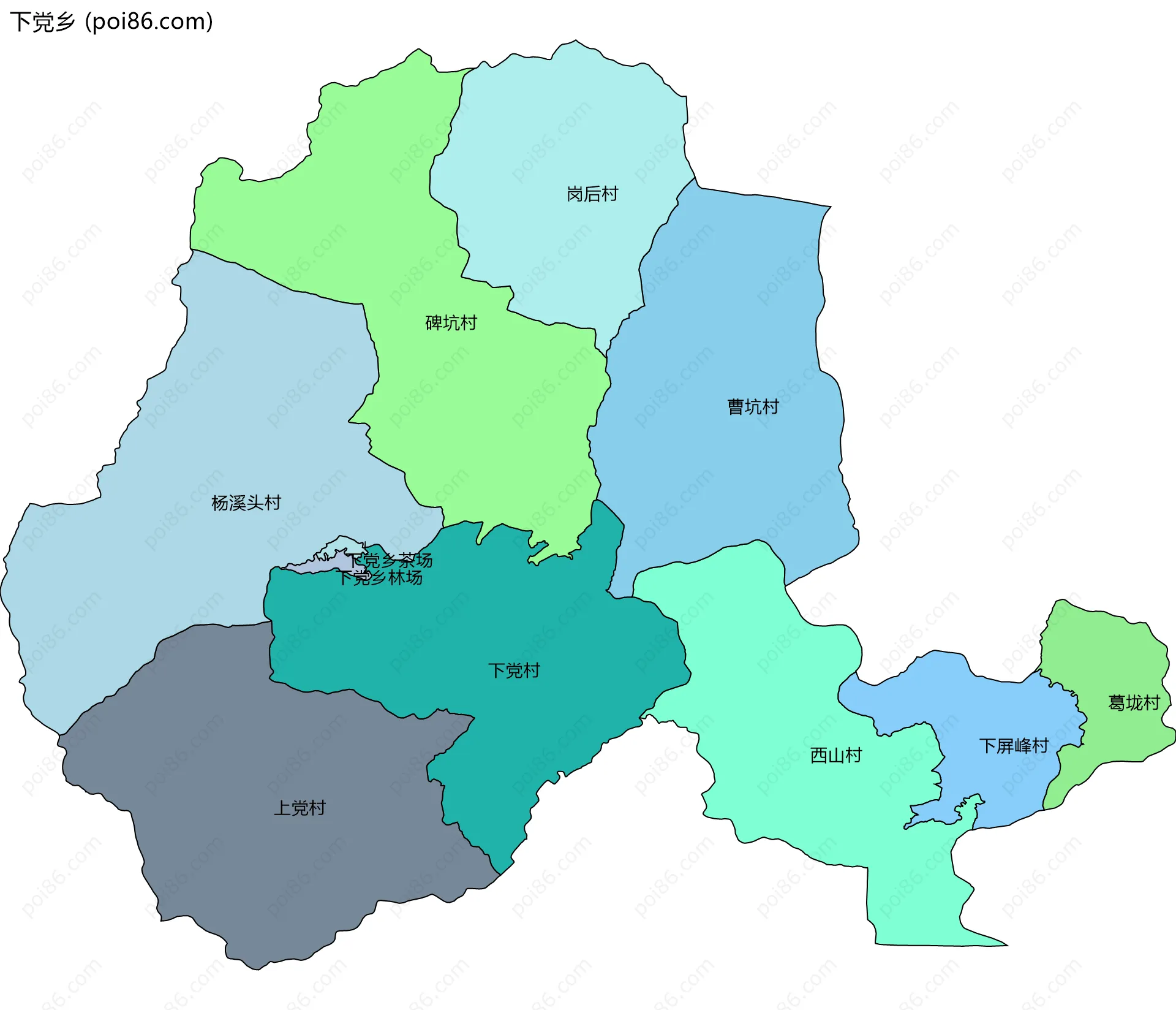 下党乡边界地图(五级行政区划)