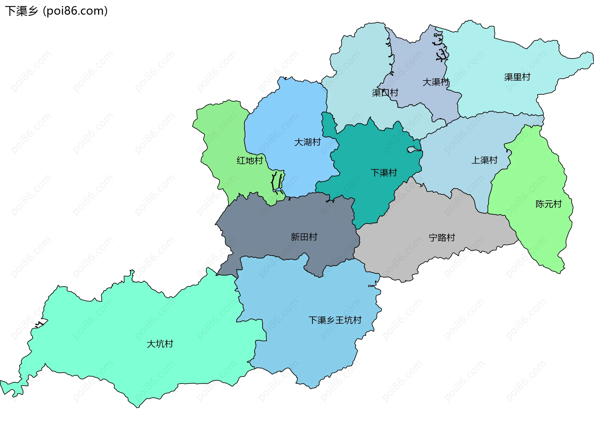 下渠乡边界地图(五级行政区划)