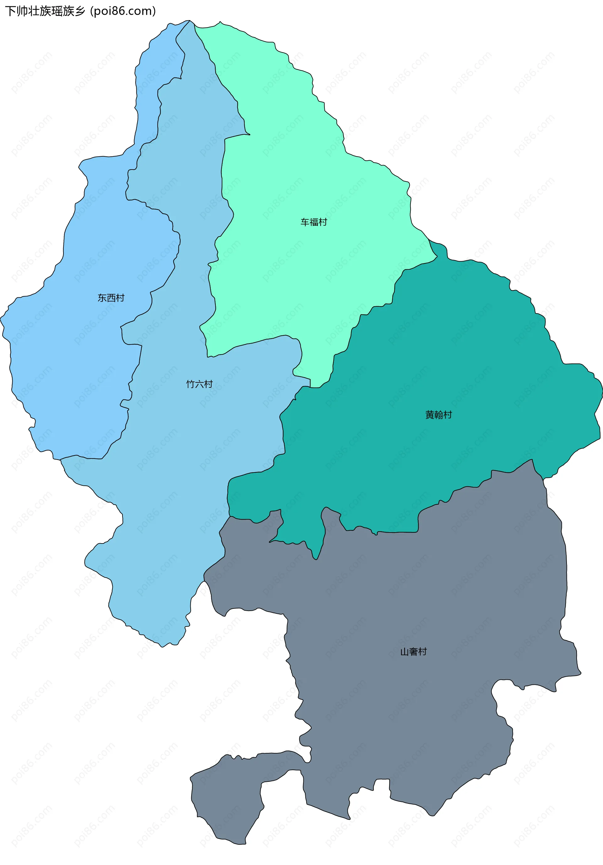 下帅壮族瑶族乡边界地图(五级行政区划)