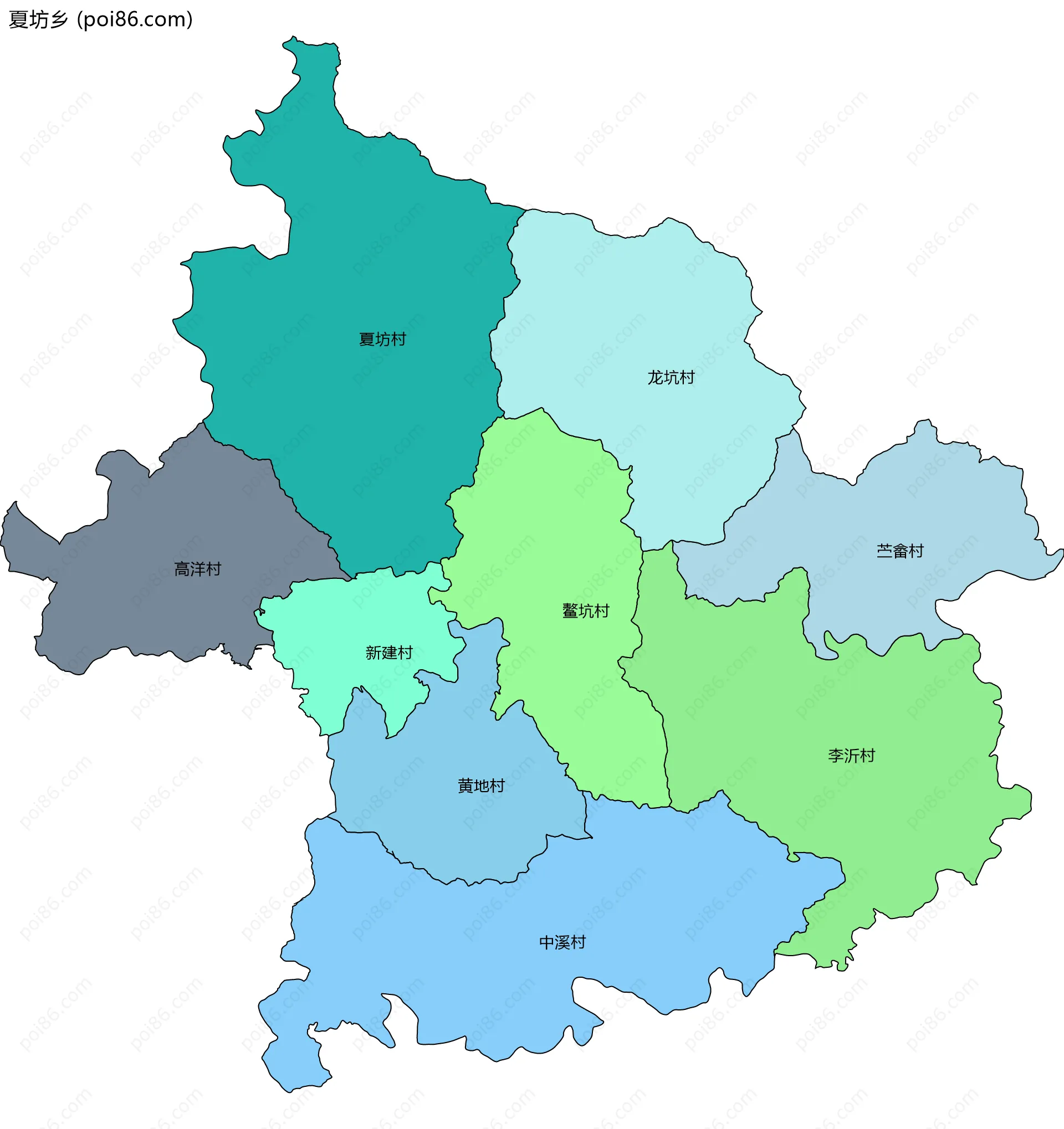 夏坊乡边界地图(五级行政区划)