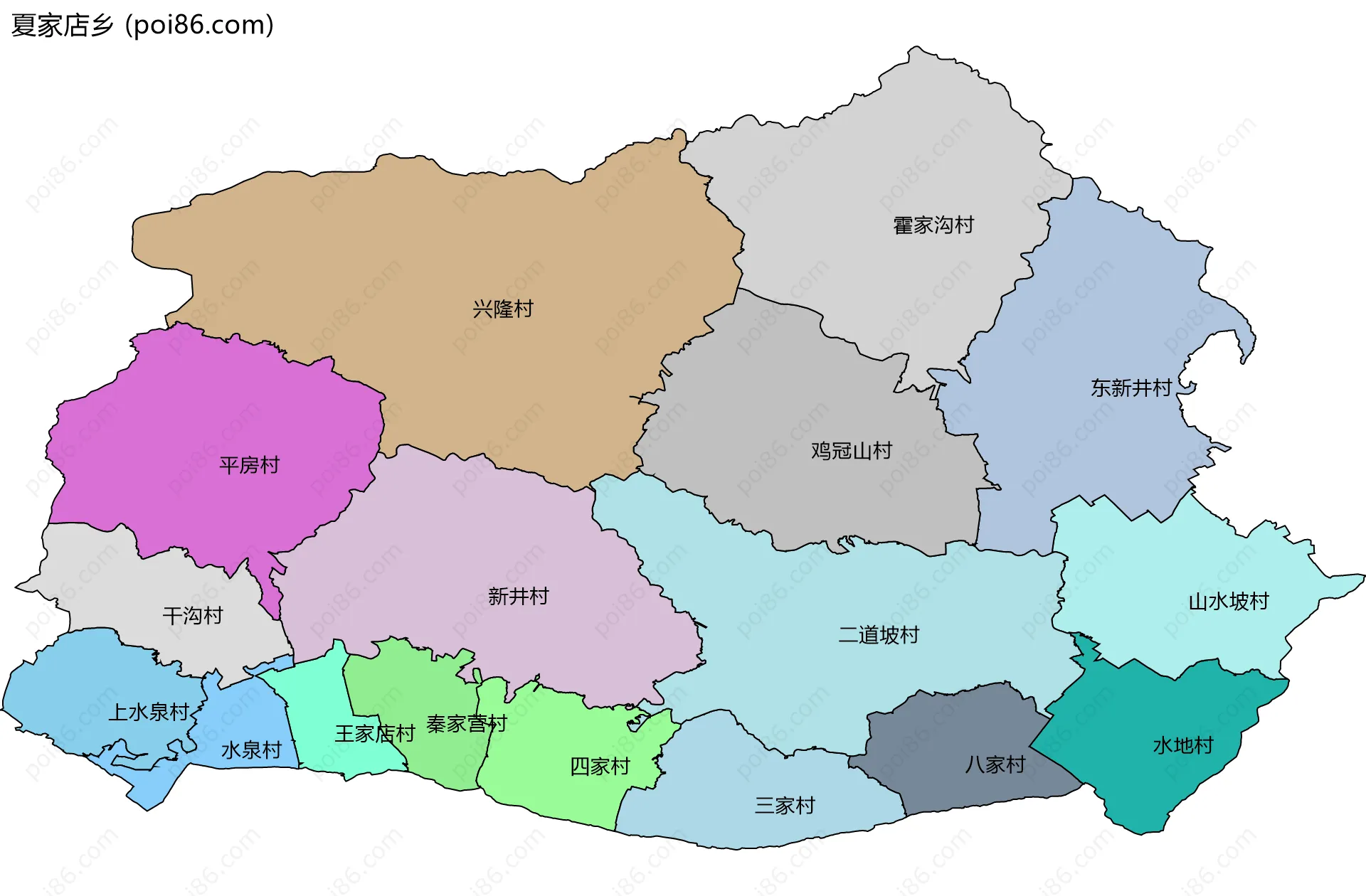 夏家店乡边界地图(五级行政区划)