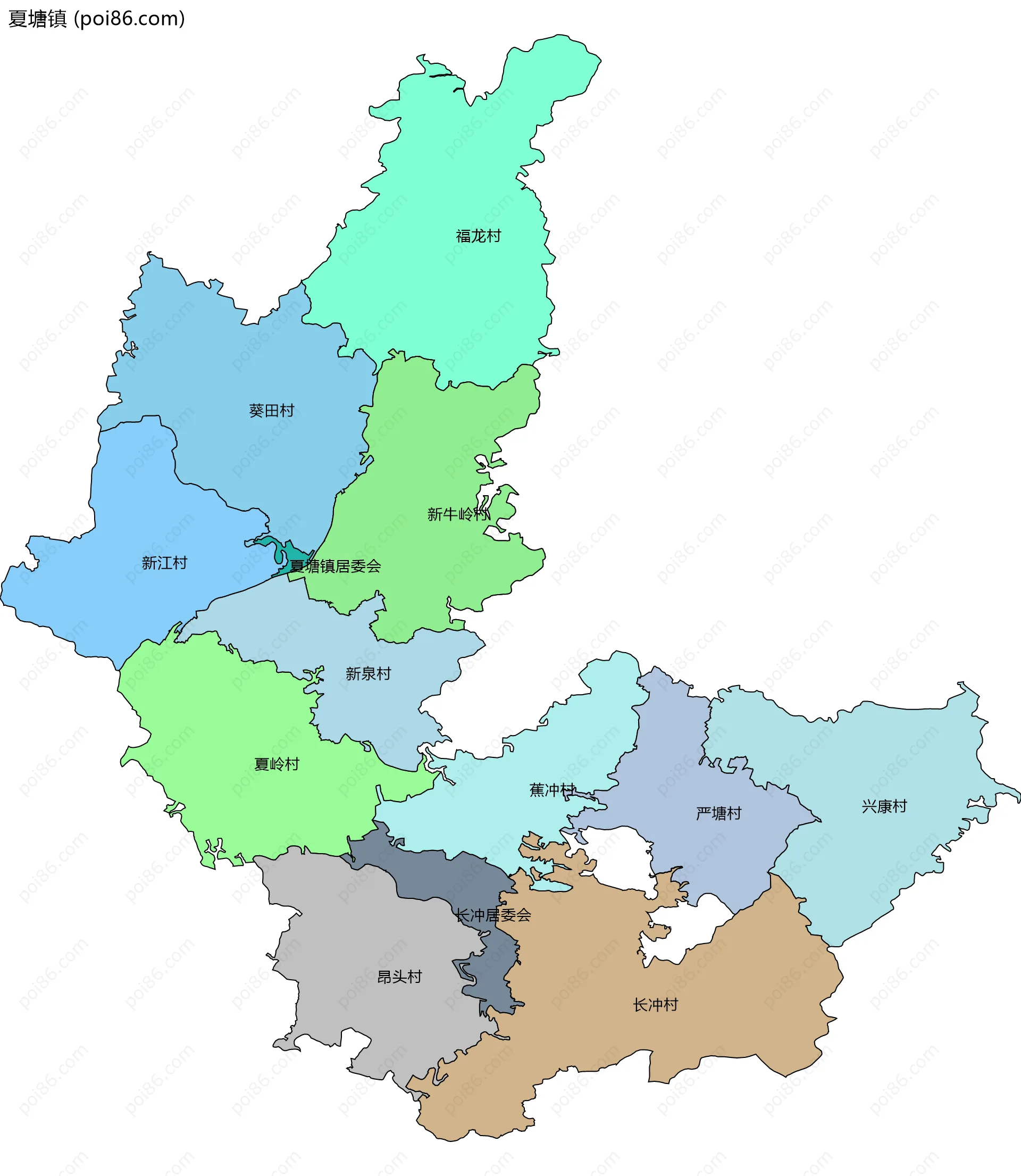 夏塘镇边界地图(五级行政区划)