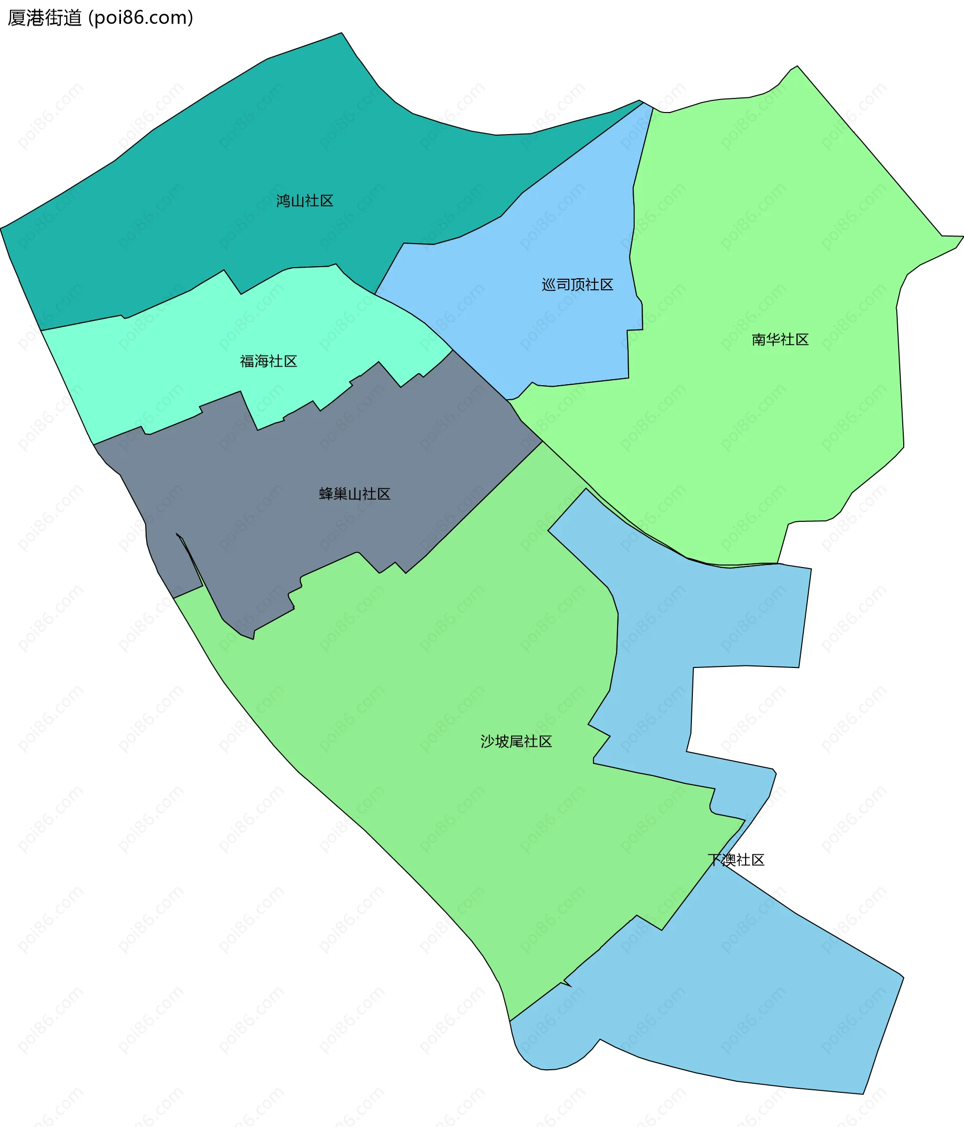 厦港街道边界地图(五级行政区划)