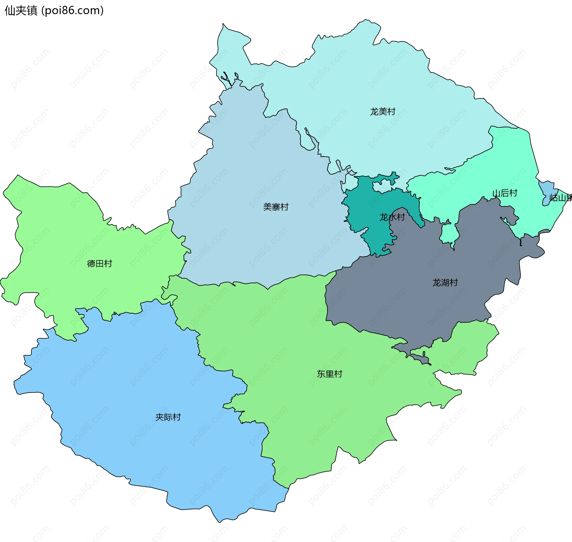 仙夹镇边界地图(五级行政区划)