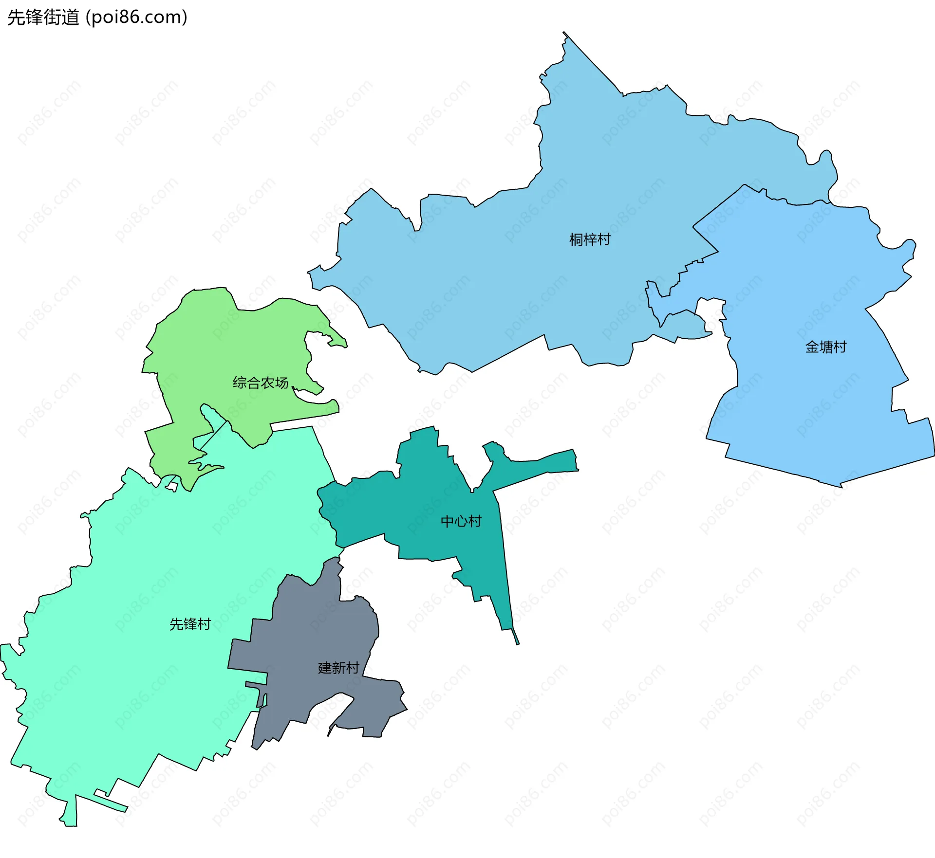 先锋街道边界地图(五级行政区划)