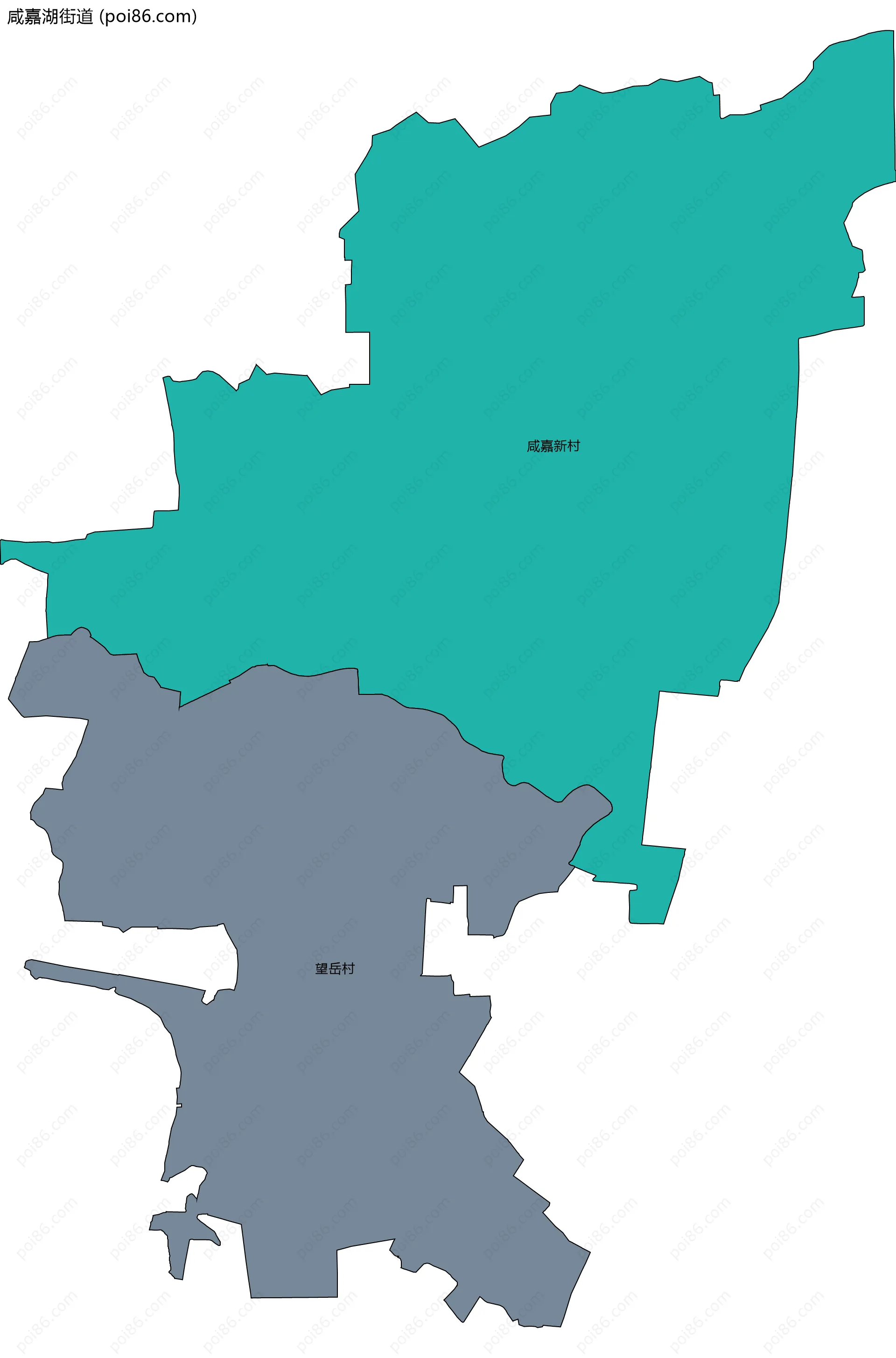 咸嘉湖街道边界地图(五级行政区划)