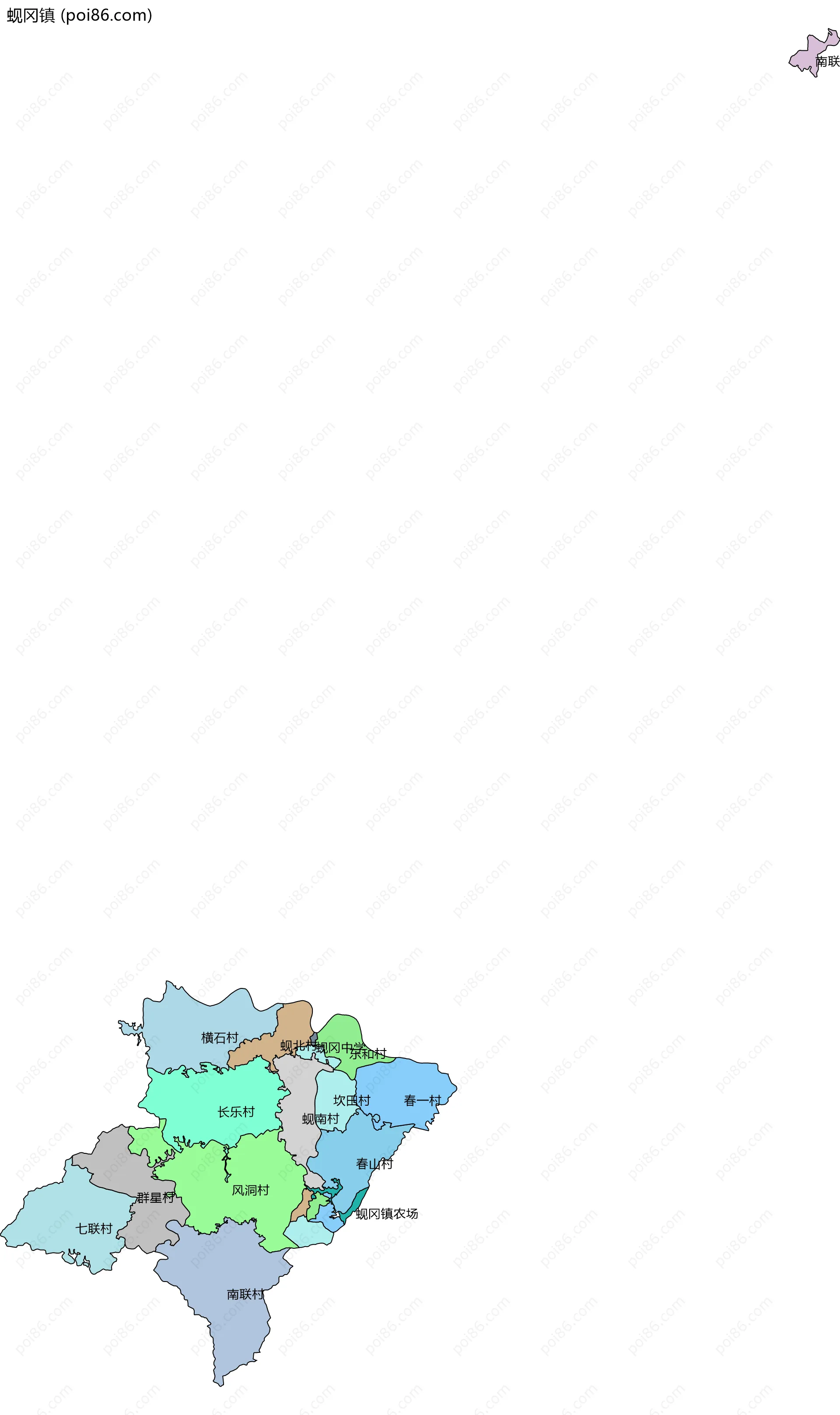 蚬冈镇边界地图(五级行政区划)