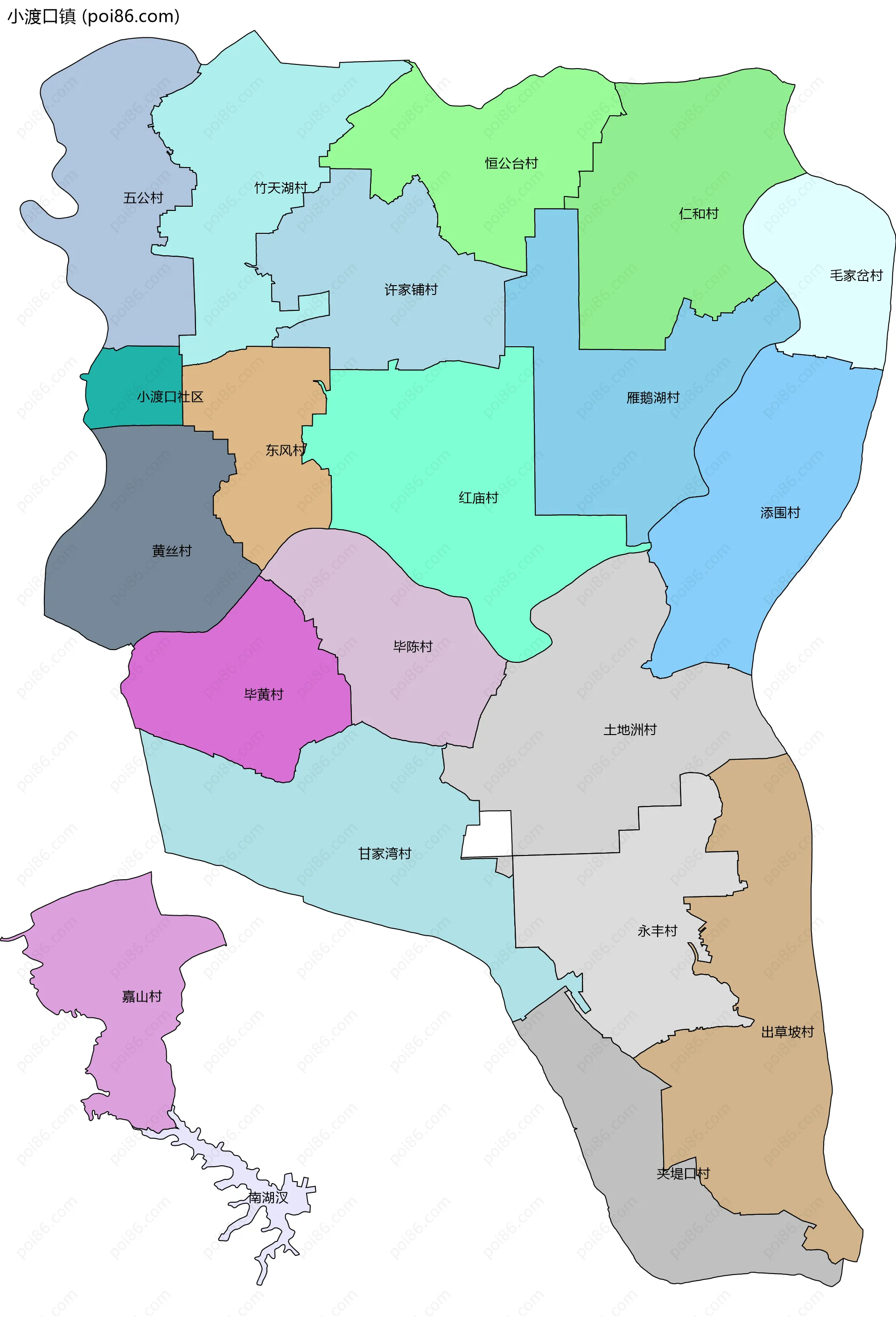 小渡口镇边界地图(五级行政区划)