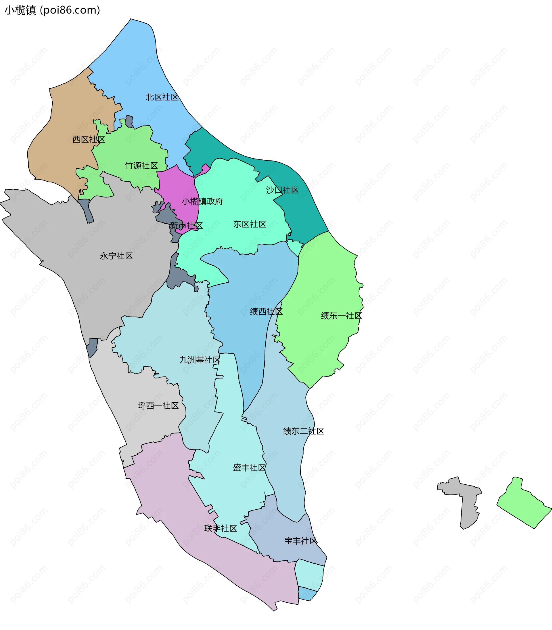 小榄镇边界地图(五级行政区划)