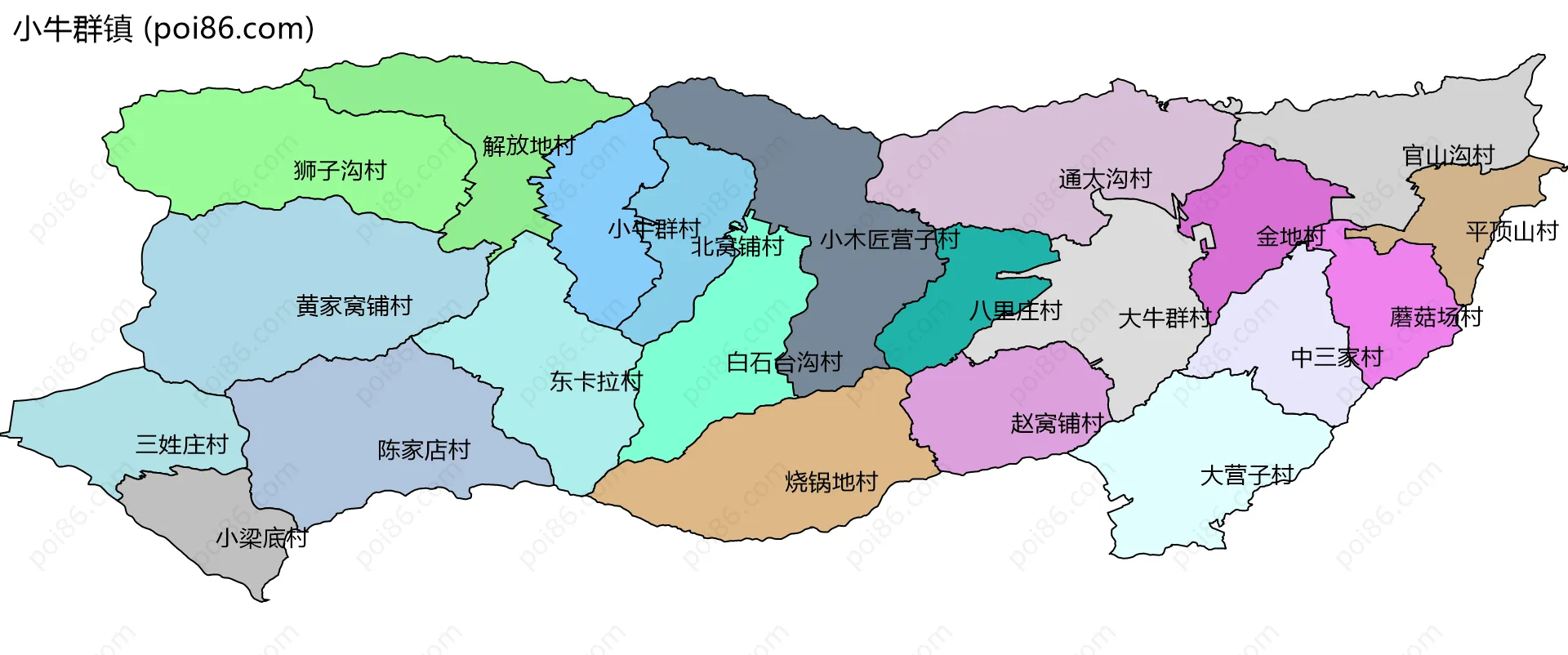 小牛群镇边界地图(五级行政区划)