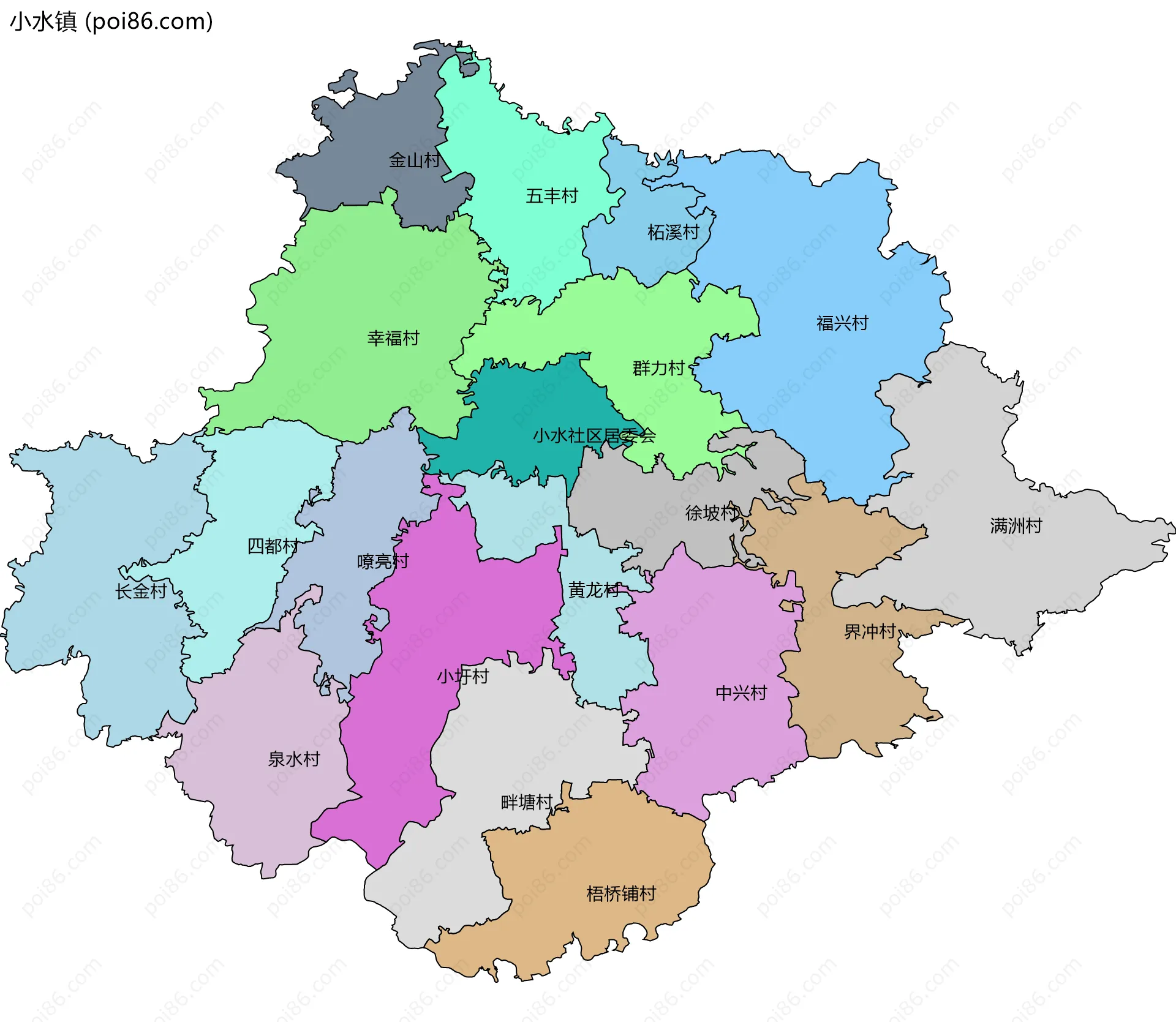 小水镇边界地图(五级行政区划)