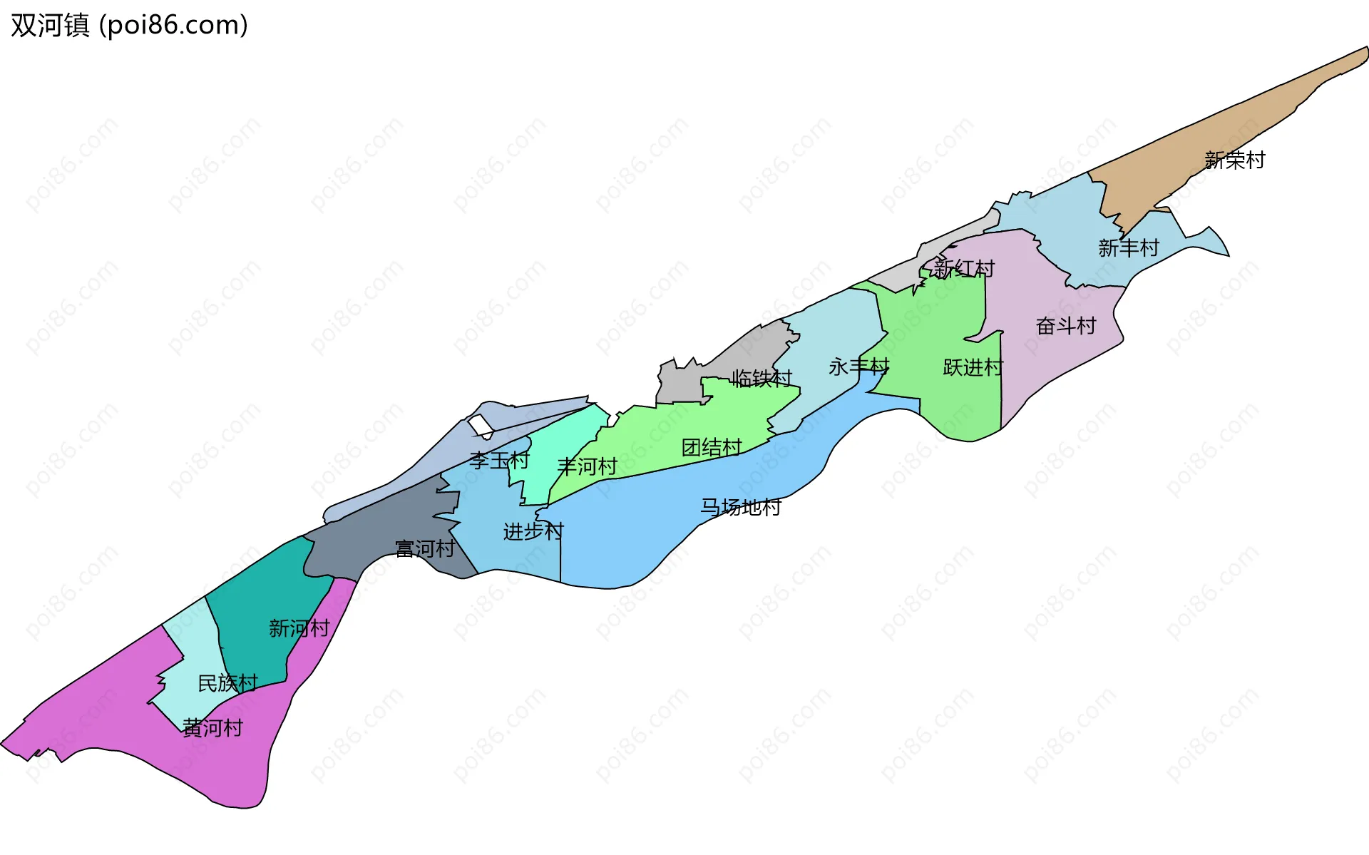 双河镇边界地图(五级行政区划)