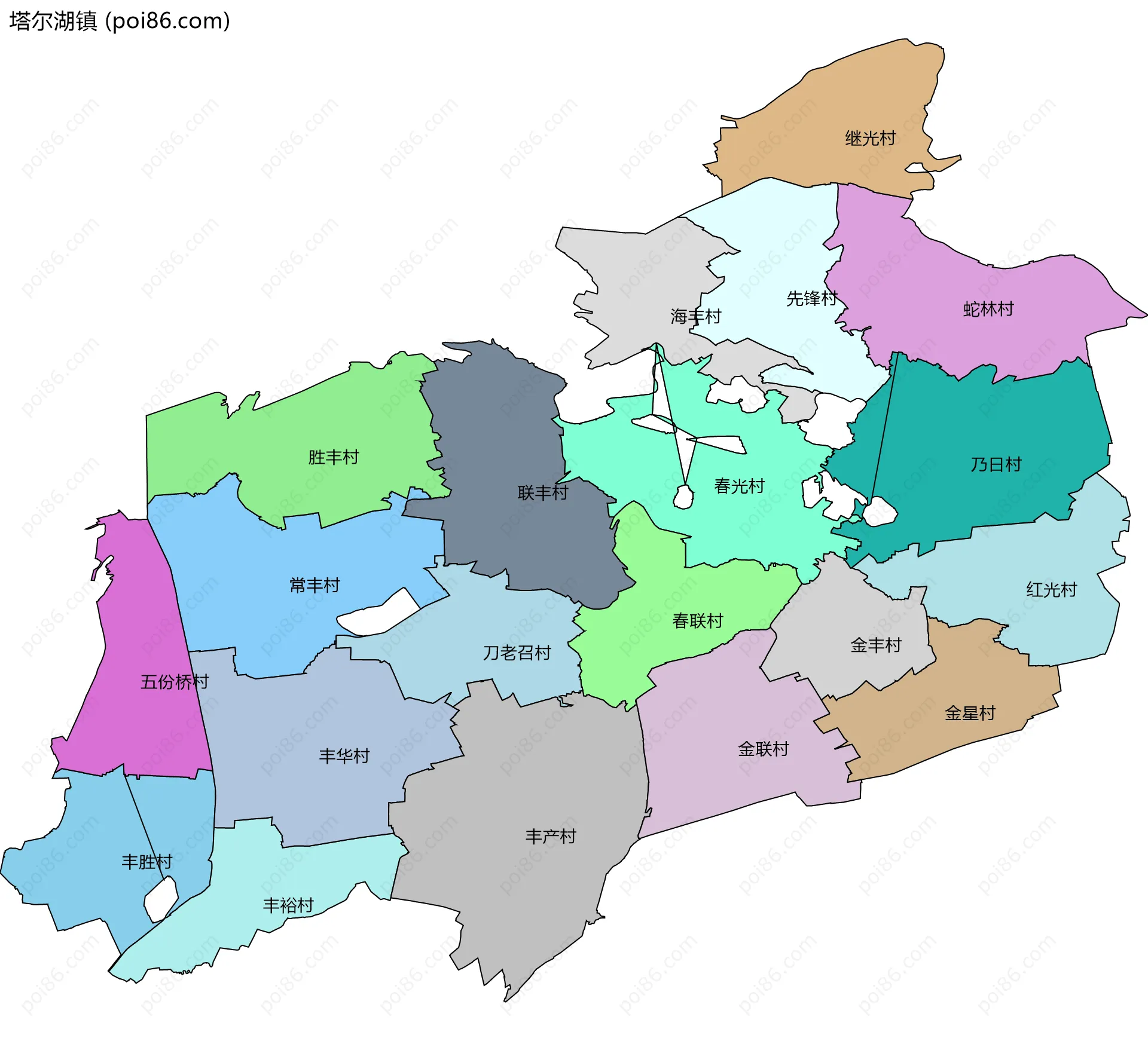 塔尔湖镇边界地图(五级行政区划)