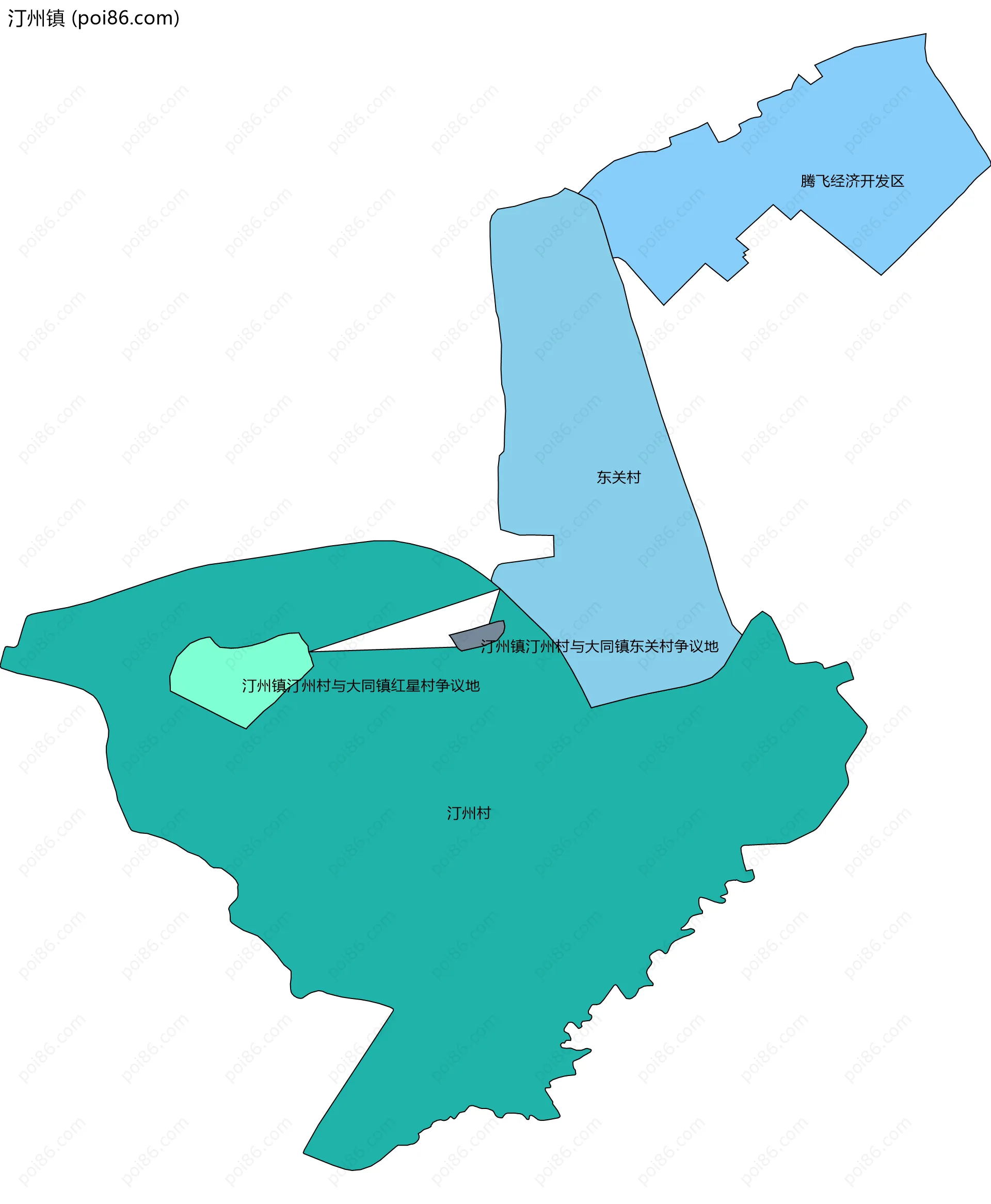 汀州镇边界地图(五级行政区划)