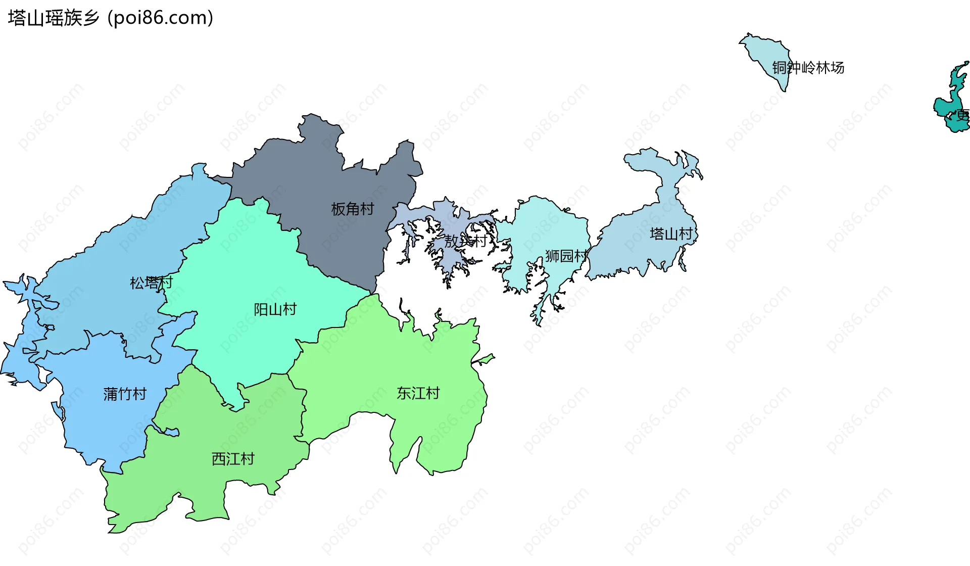 塔山瑶族乡边界地图(五级行政区划)