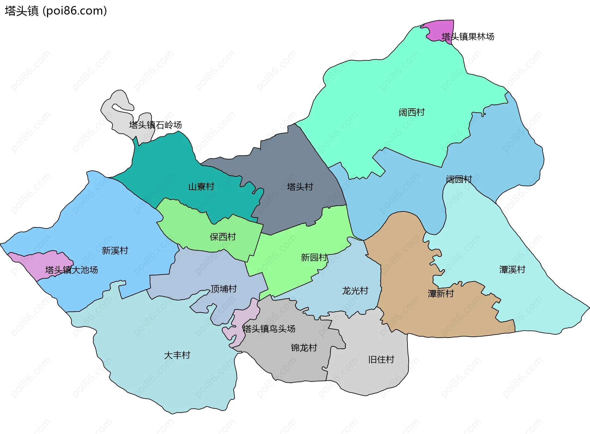 塔头镇边界地图(五级行政区划)