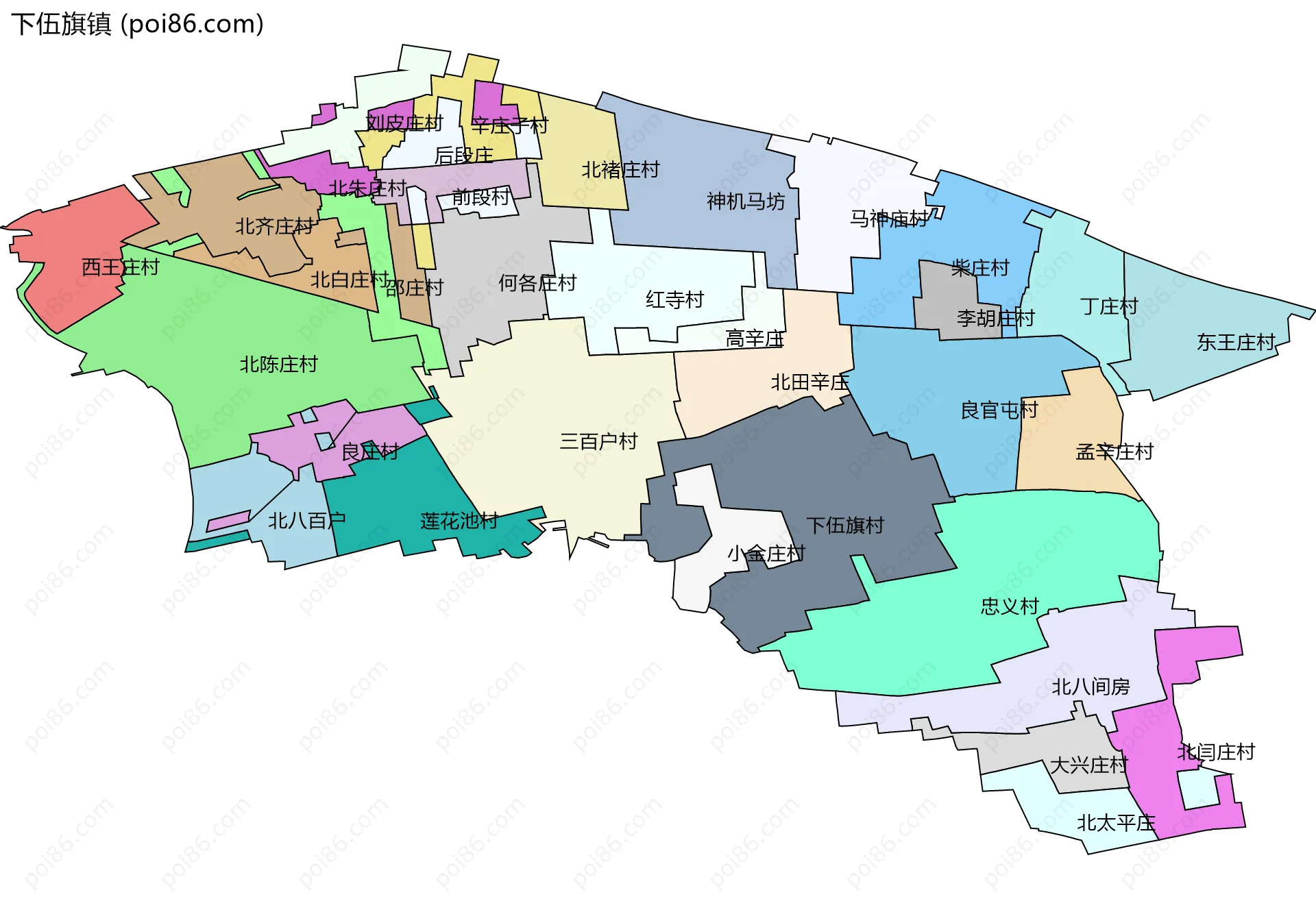 下伍旗镇边界地图(五级行政区划)