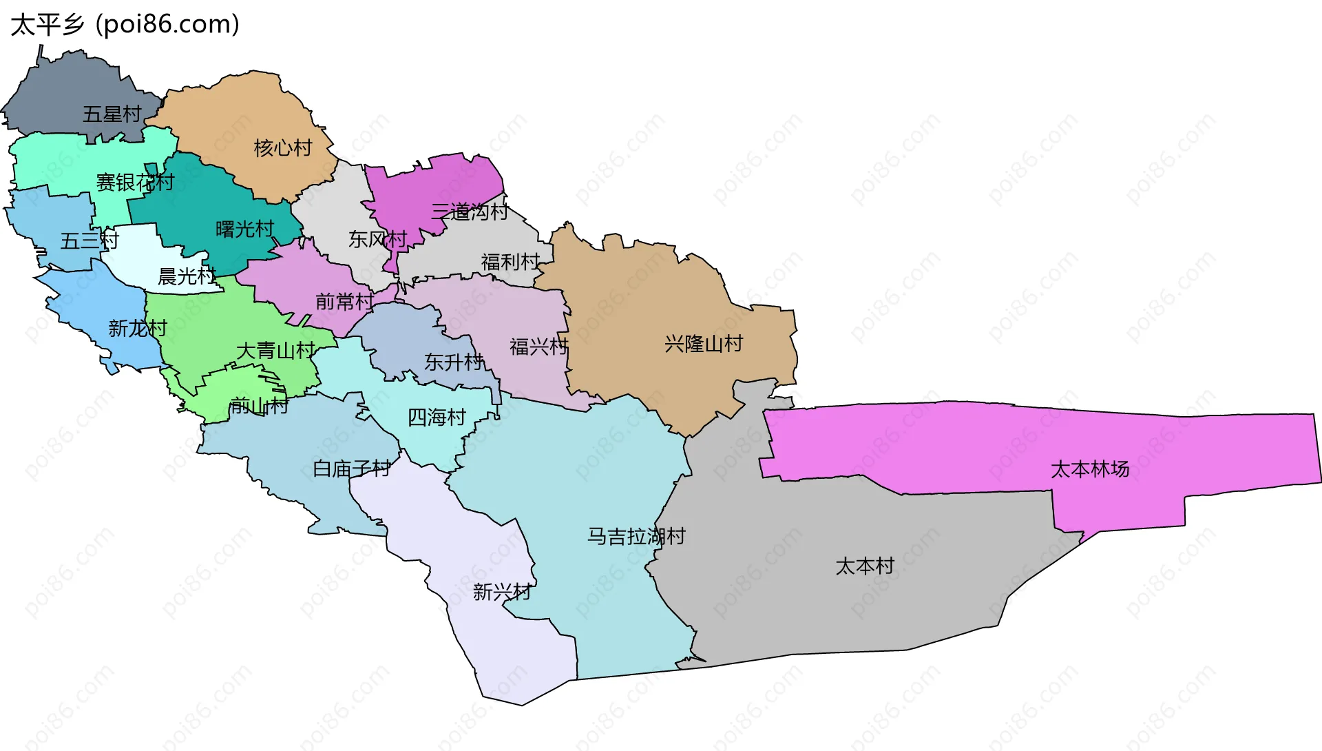 太平乡边界地图(五级行政区划)
