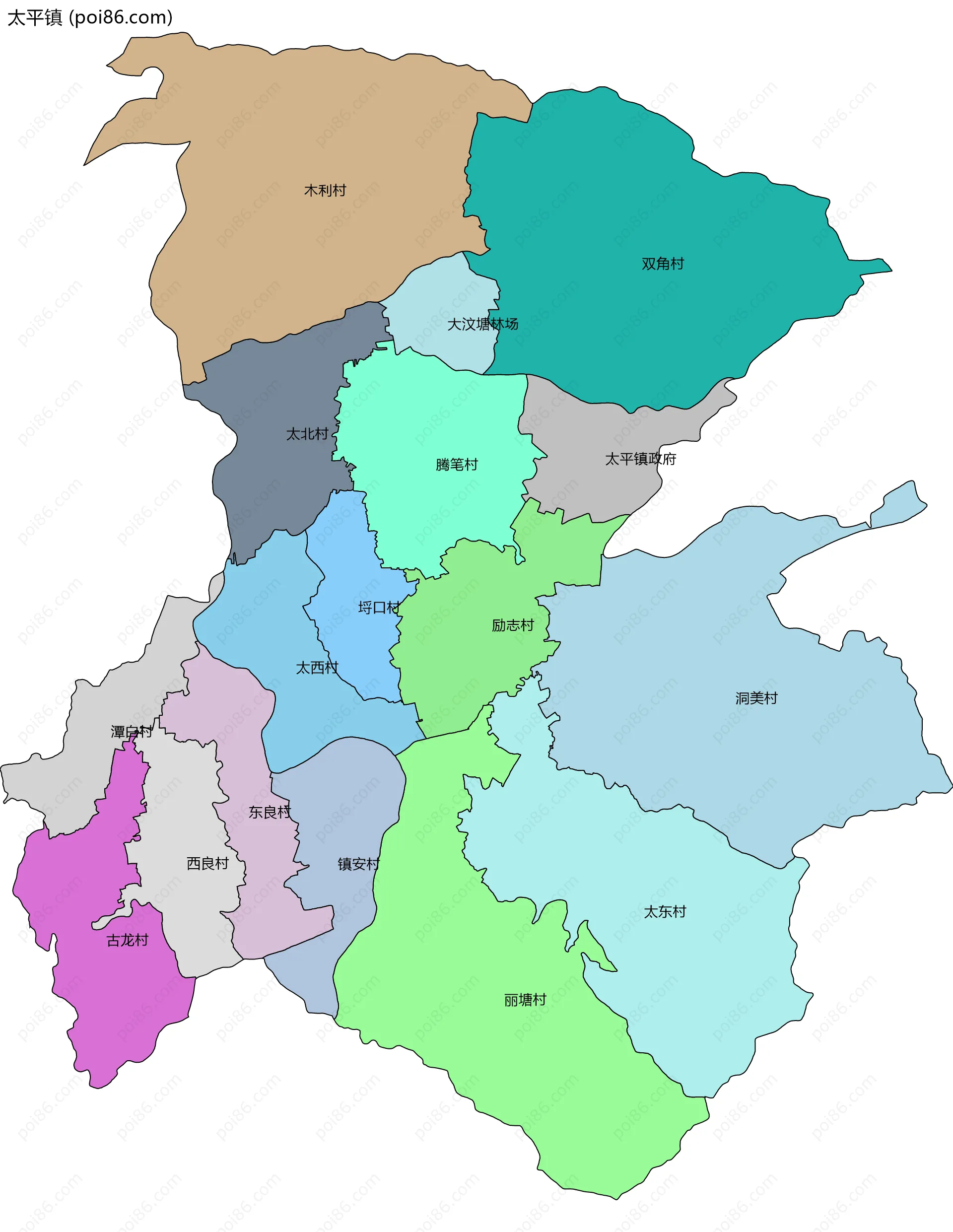 太平镇边界地图(五级行政区划)